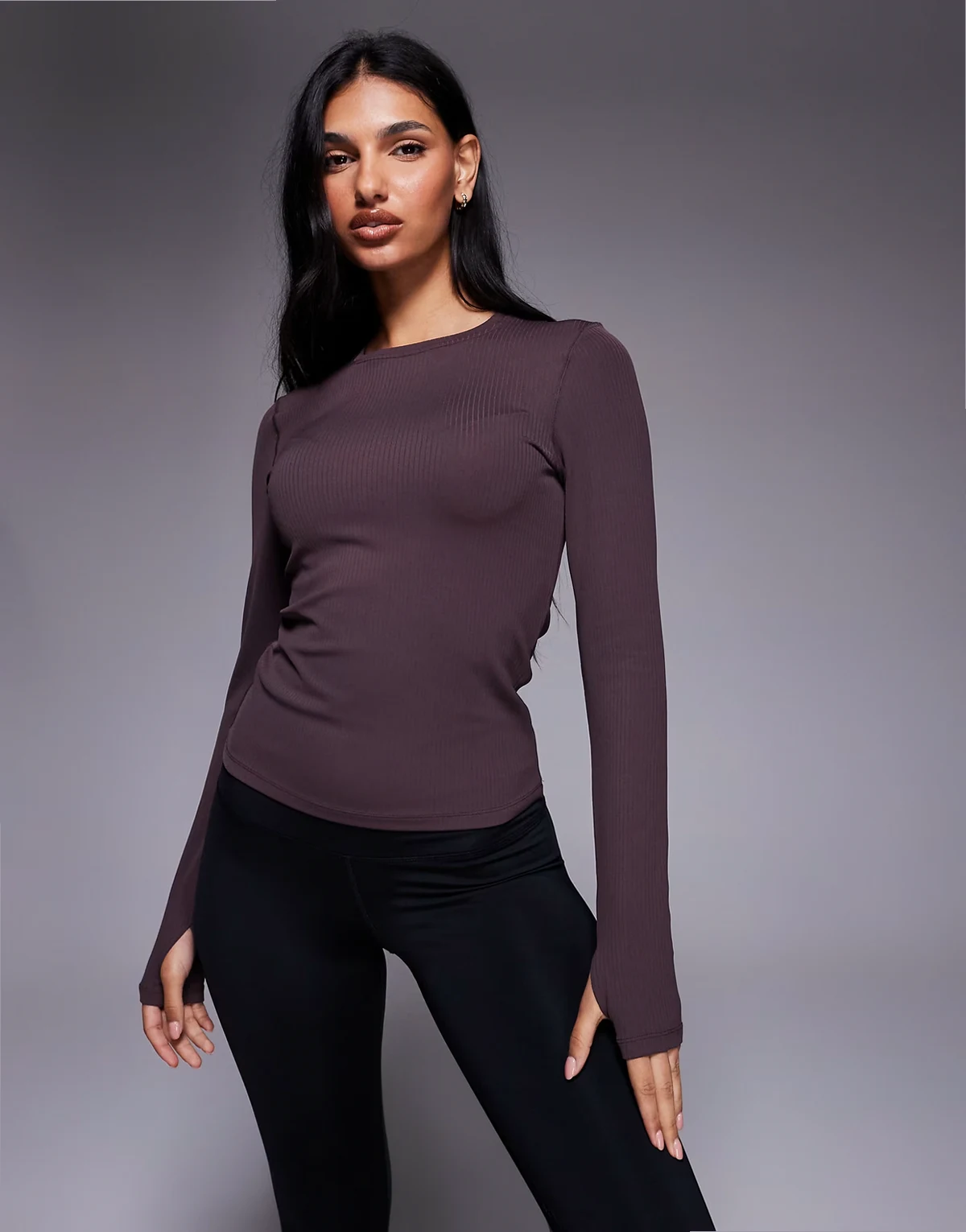 plush feel rib knit long sleeve warmup top in raisin
