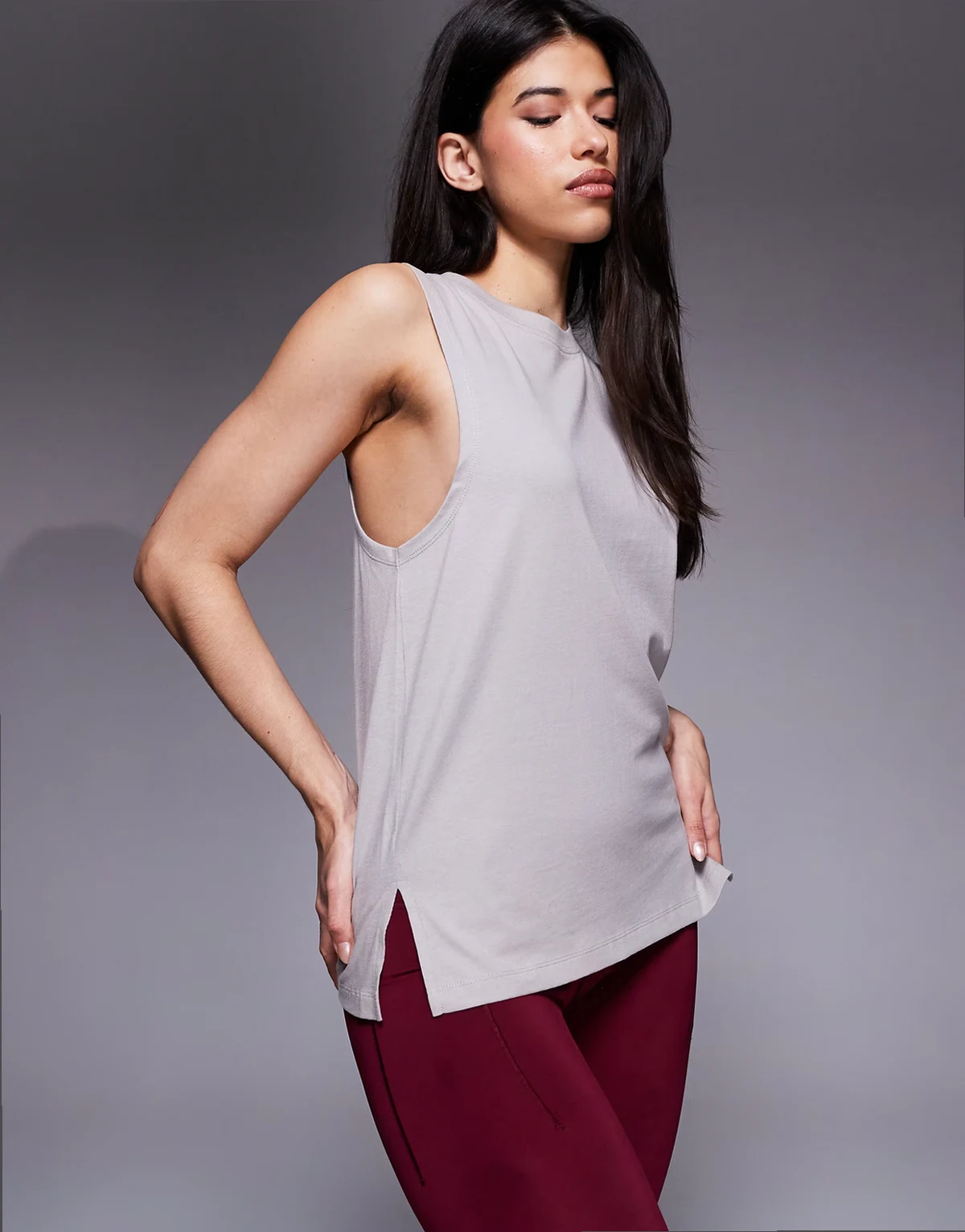 Icon cotton dropped armhole tank top with quick dry finish in ash