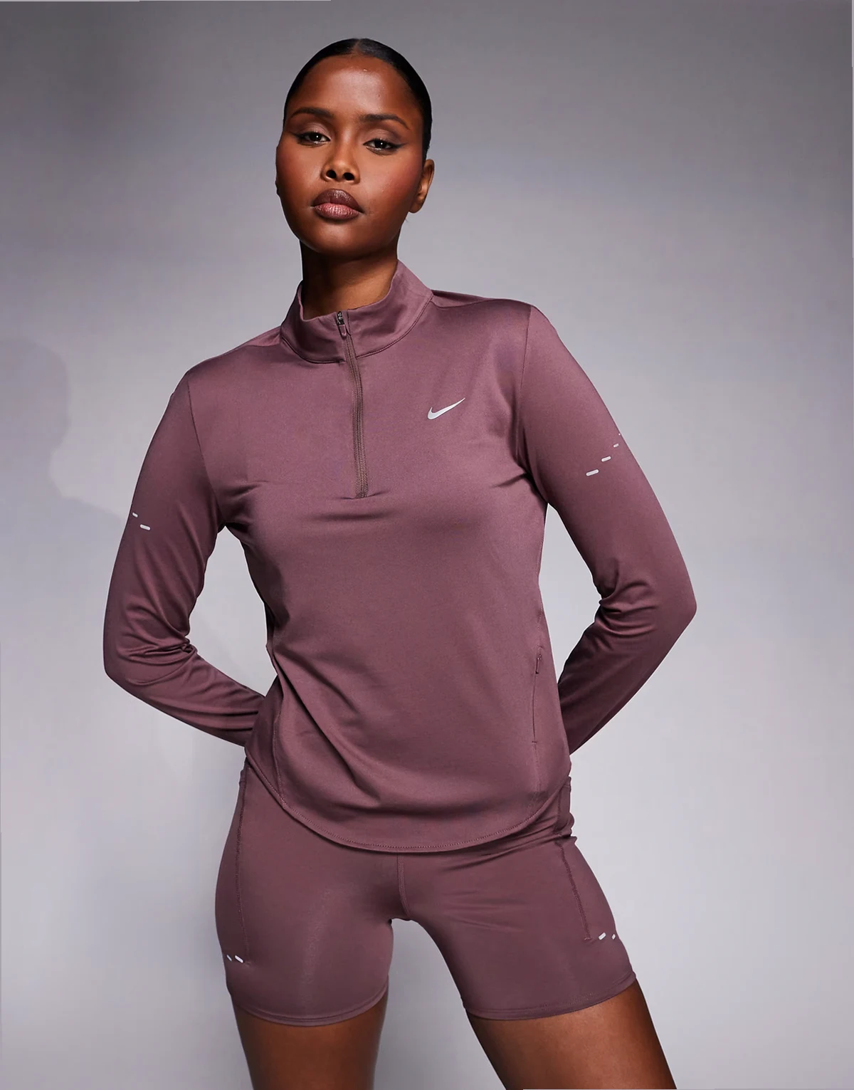 Nike Swift running long sleeve top in brown