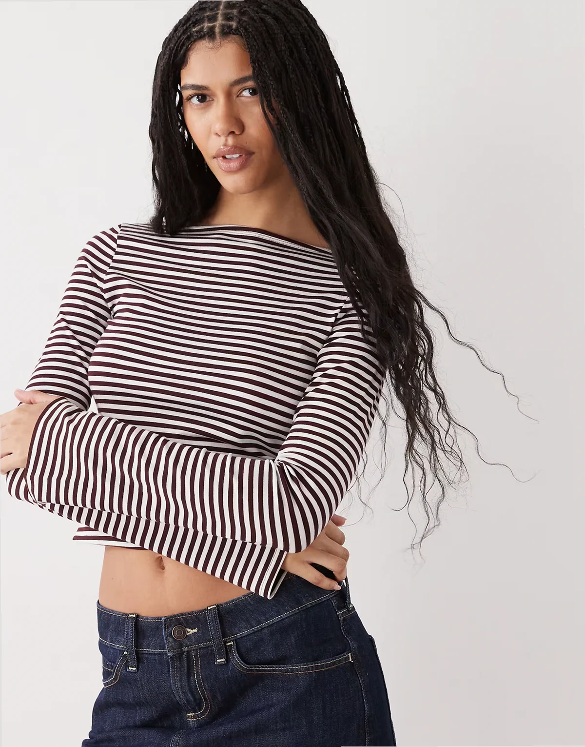 Annie soft boat neck long sleeve top in burgundy stripe - Exclusive to ASOS