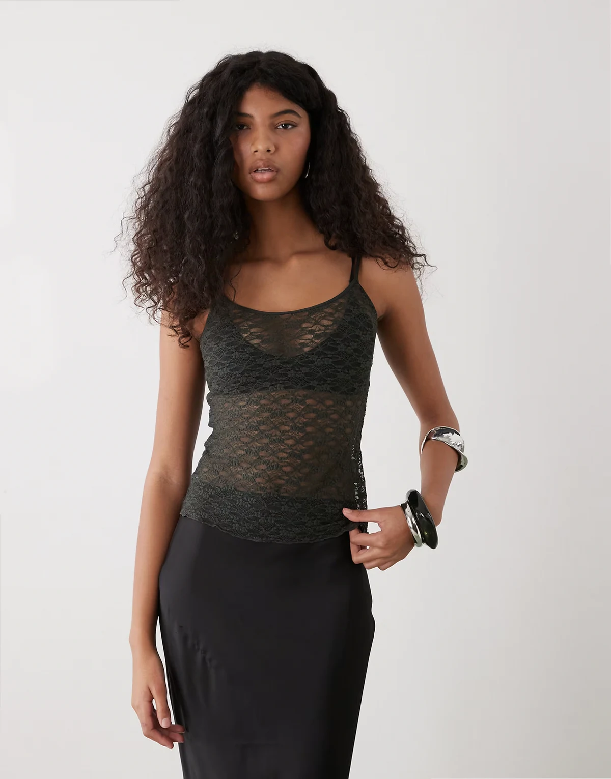 lace triangle tank top in gray
