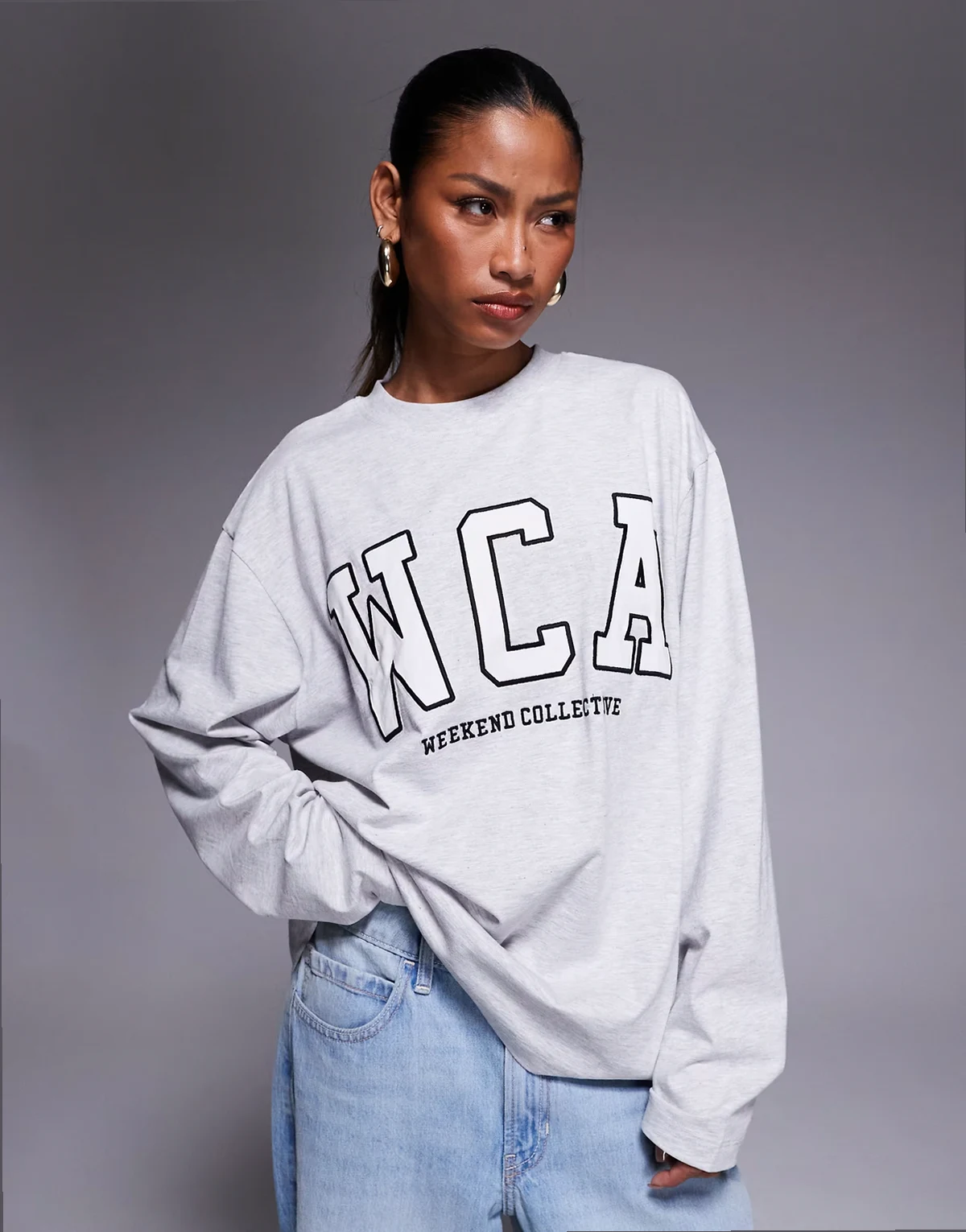 Weekend Collective Icon oversized long sleeve t-shirt with WCA graphic in heather gray