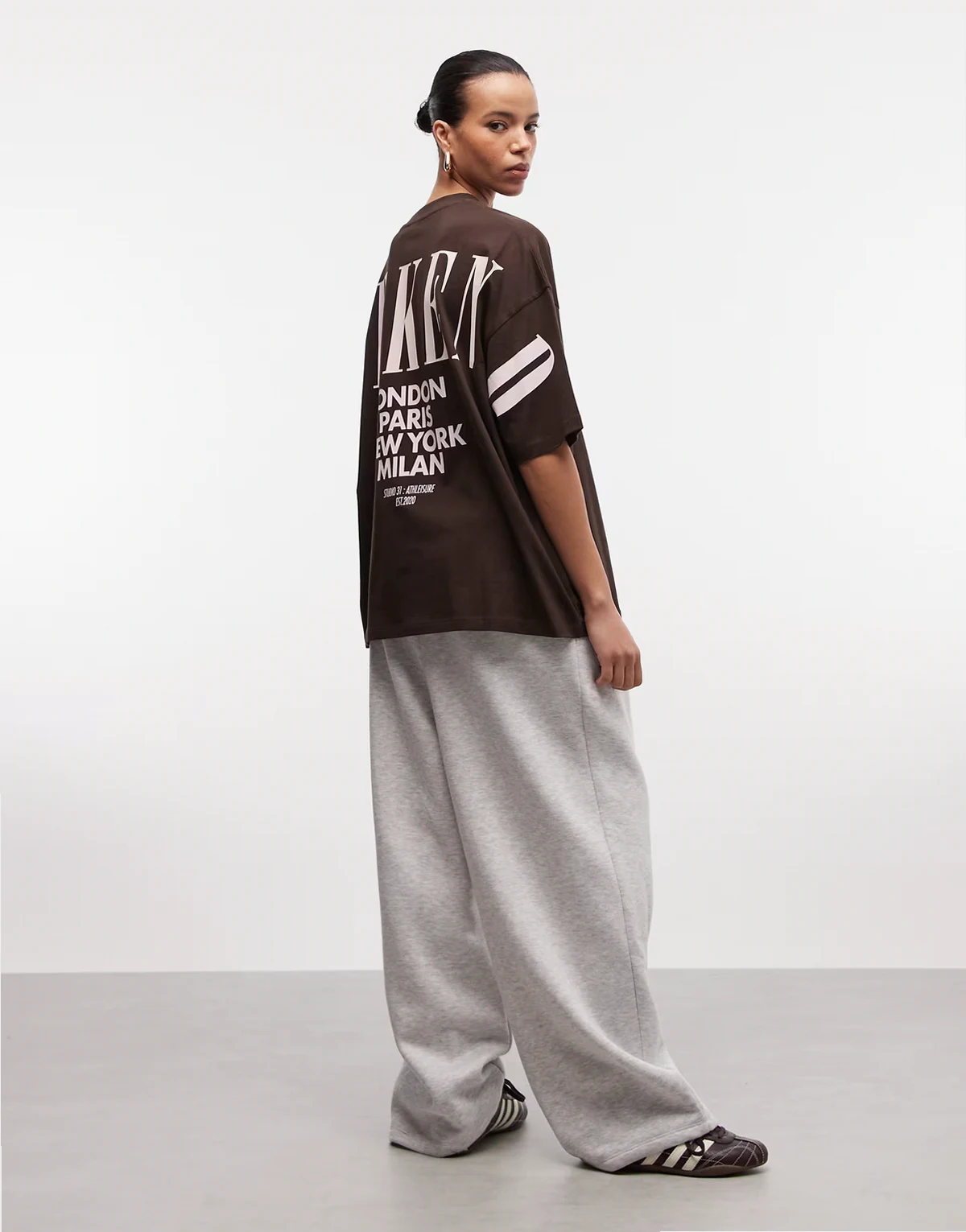 Weekend Collective Icon oversized T-shirt with stacked back logo in chocolate