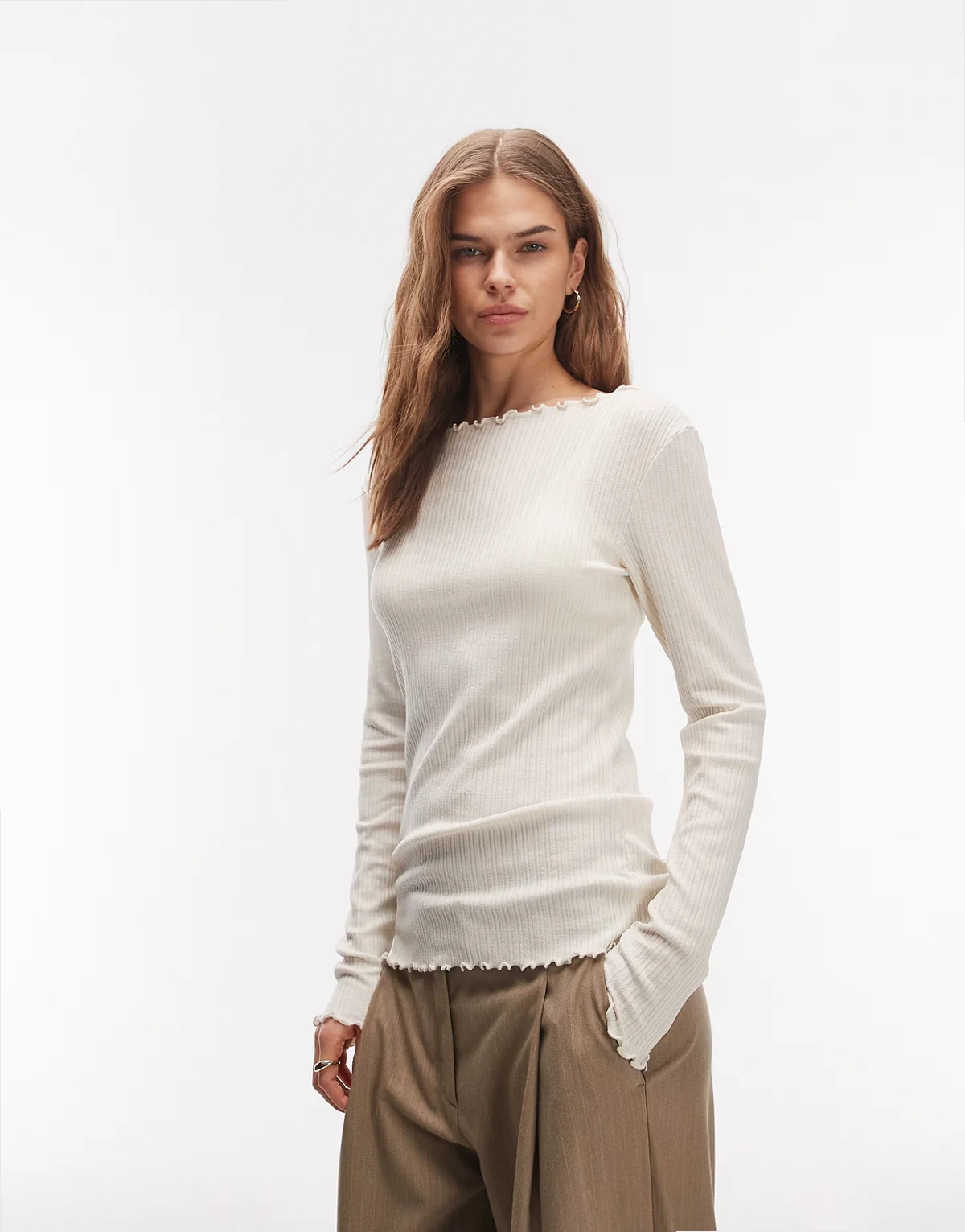 jersey boatneck ribbed babylock long sleeve T-shirt in white