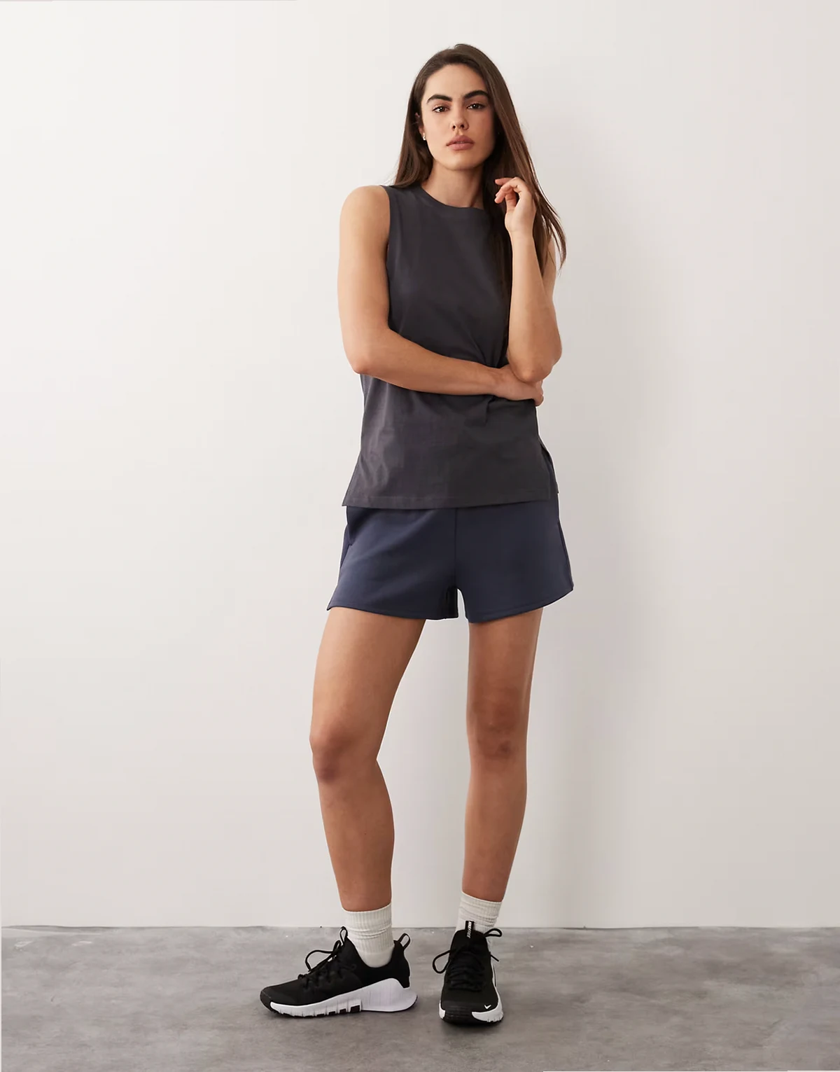 Icon cotton dropped armholes tank top with quick dry finish in dark gray