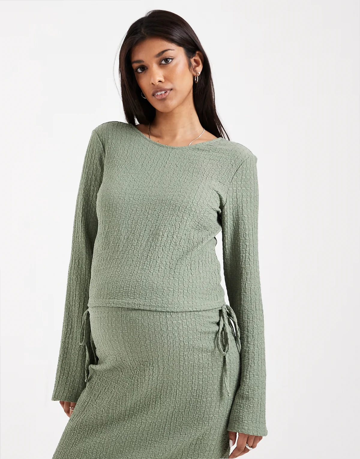 Mamalicious Maternity textured jersey bell sleeve top in khaki green - part of a set