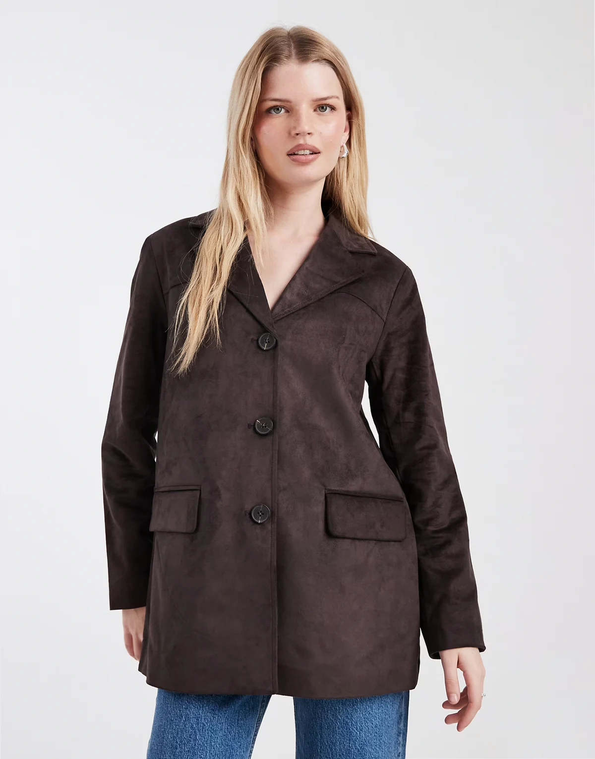 – Blazer aus Wildlederimitat in Schokobraun