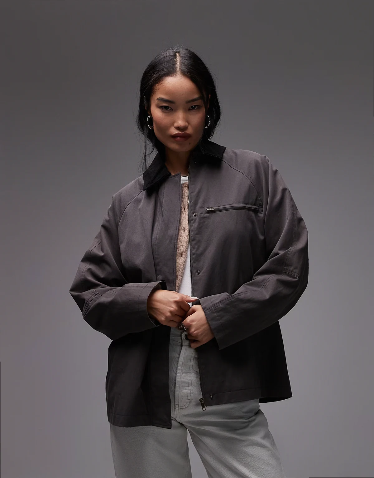 Galilea relaxed worker jacket in brown