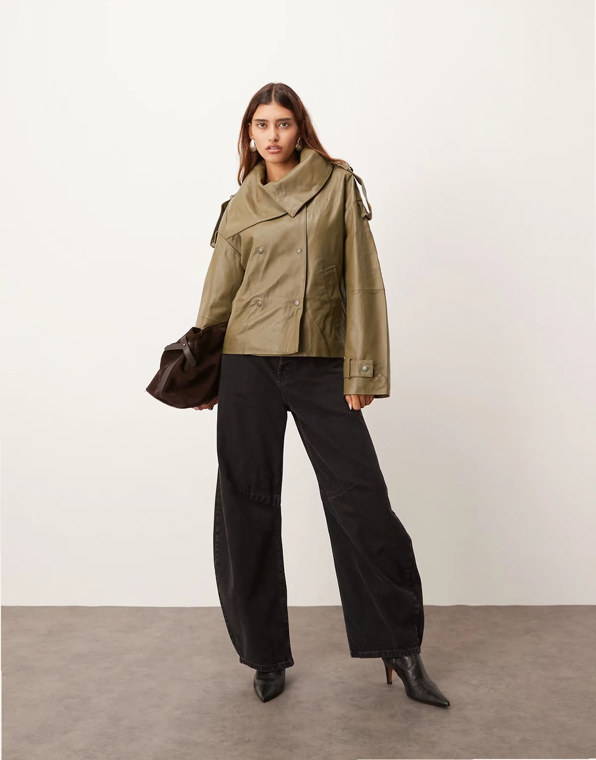 – Jacke aus weichem Leder in Olivgrün