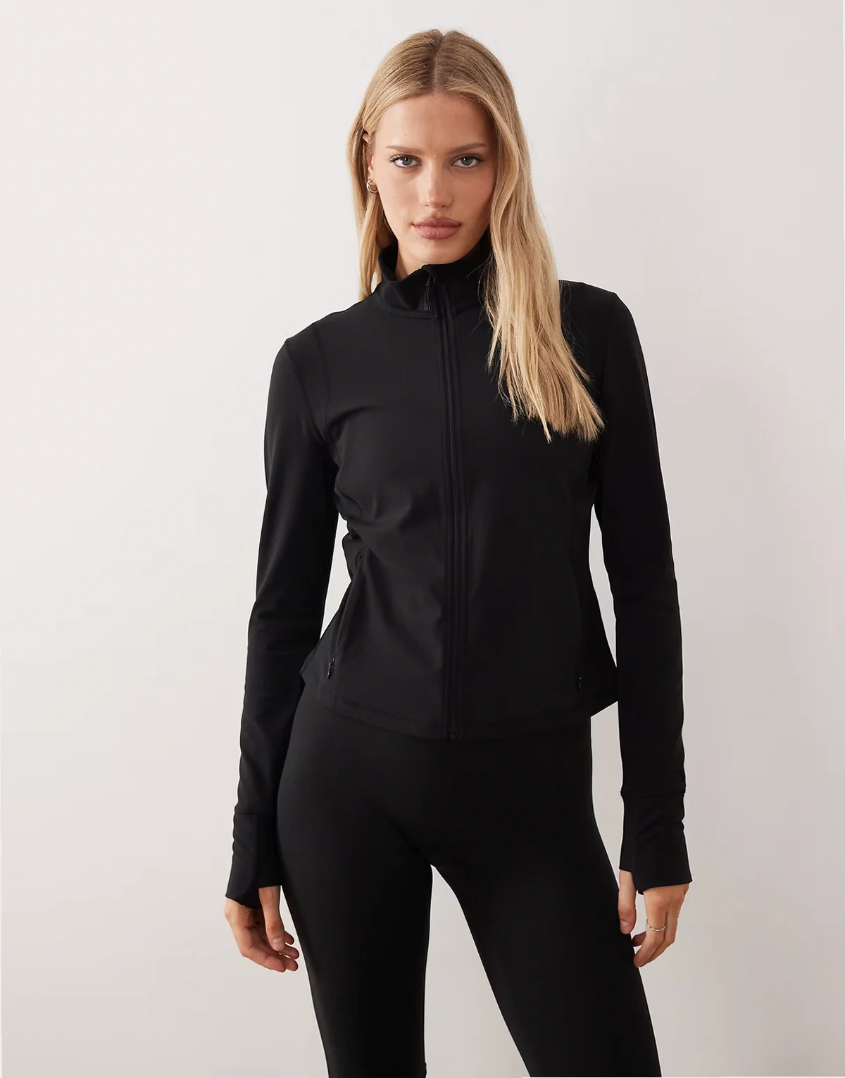 soft seamless zip up jacket in black - part of a set