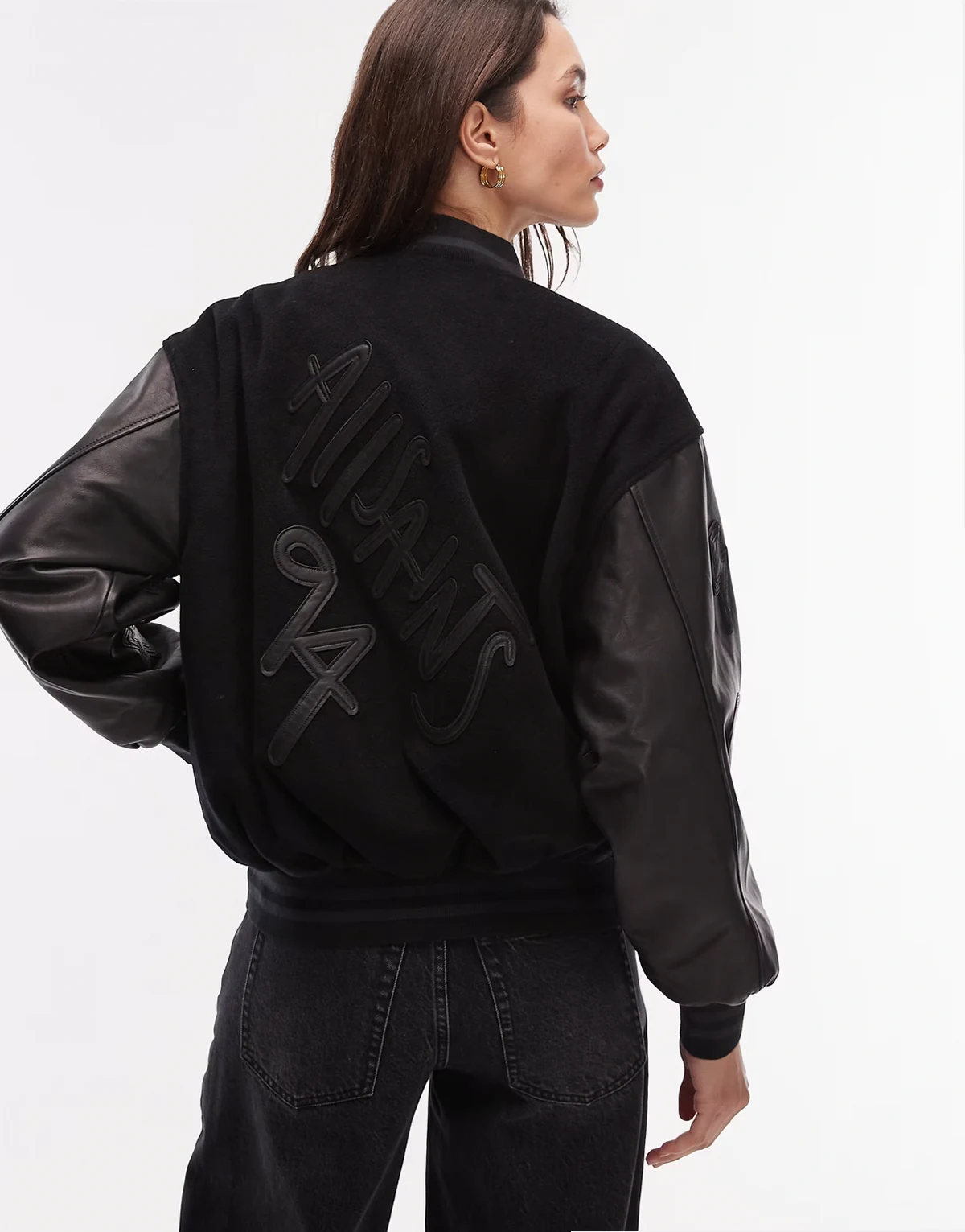 Varsity bomber jacket in black