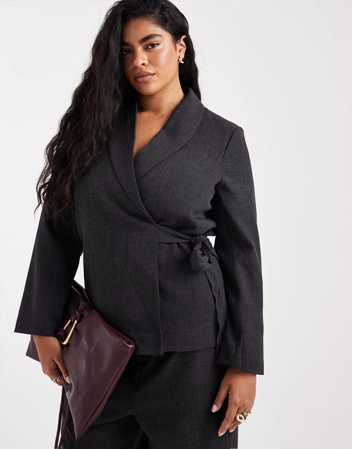 tailored tie side blazer in dark heather gray - part of a set