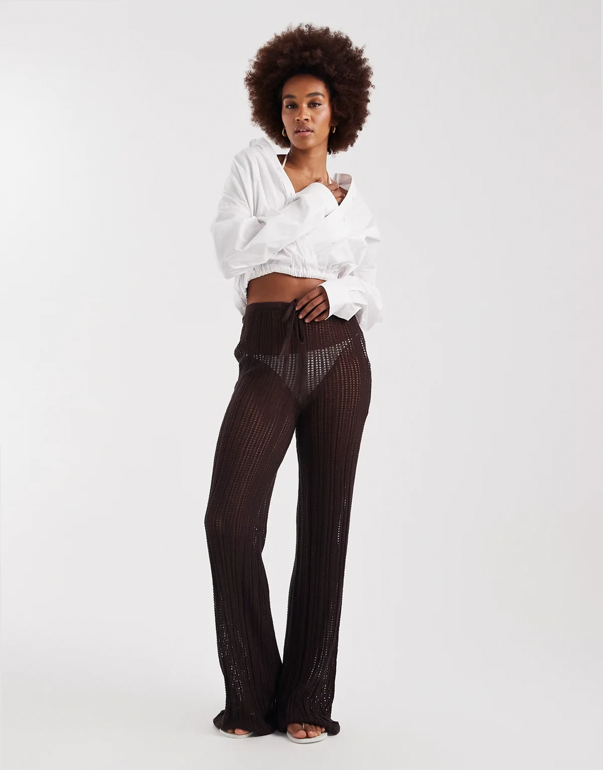 ASOS DESIGN Tall Polly pointelle knit beach pants in chocolate