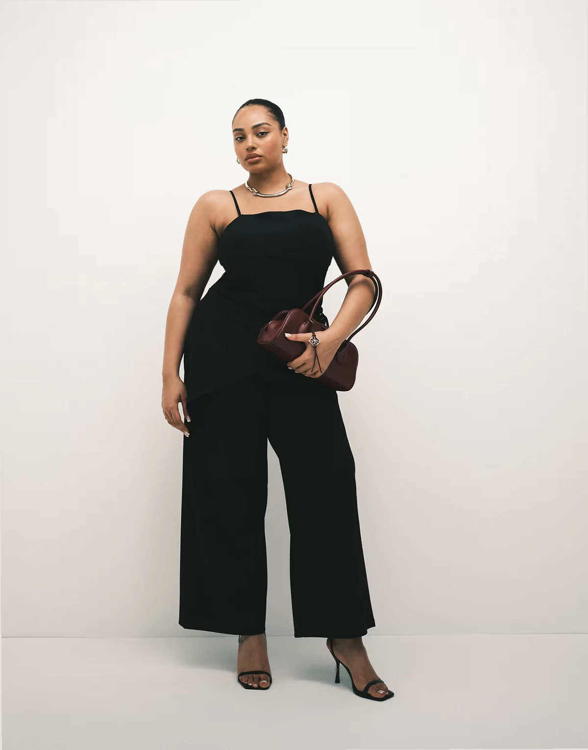 ASOS DESIGN Curve slinky twill tailored wide leg pants with skirt wrap detail in black