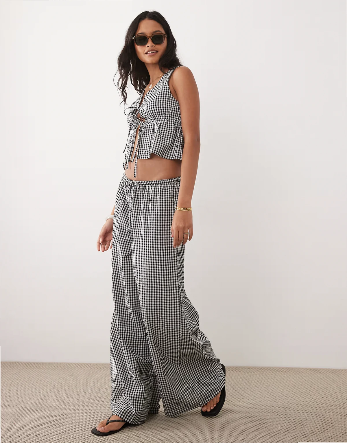 Esmee Exclusive drawstring pants in black and white gingham - part of a set