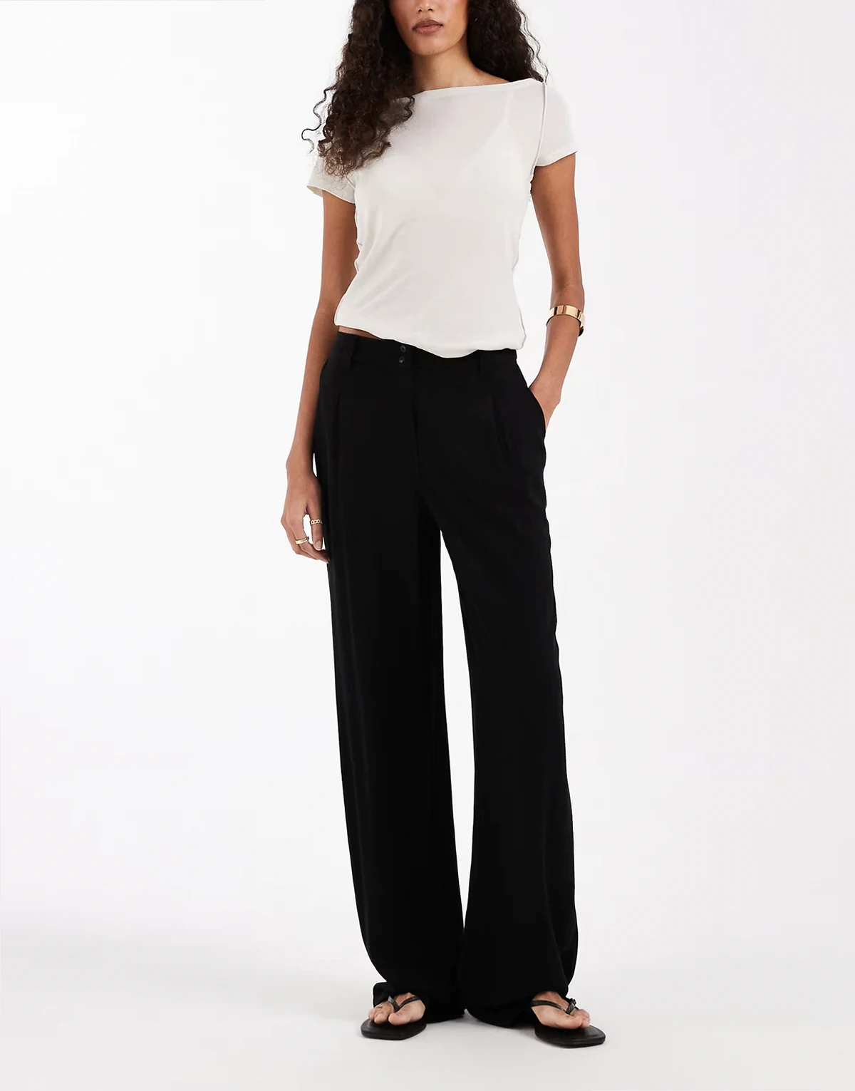 ASOS DESIGN Tall wide leg linen look pants with pleated detailing in black