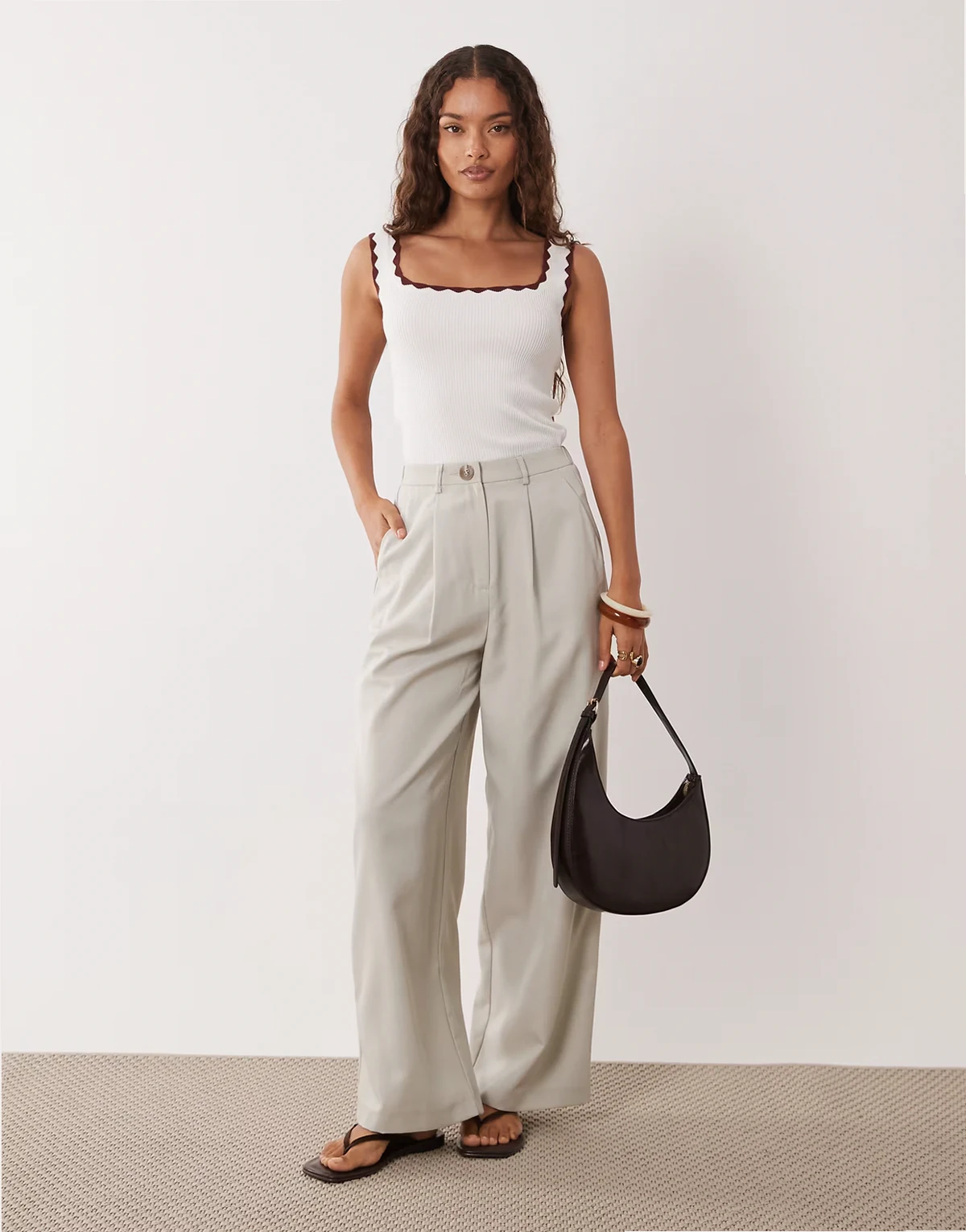 tailored wide leg pants in light gray