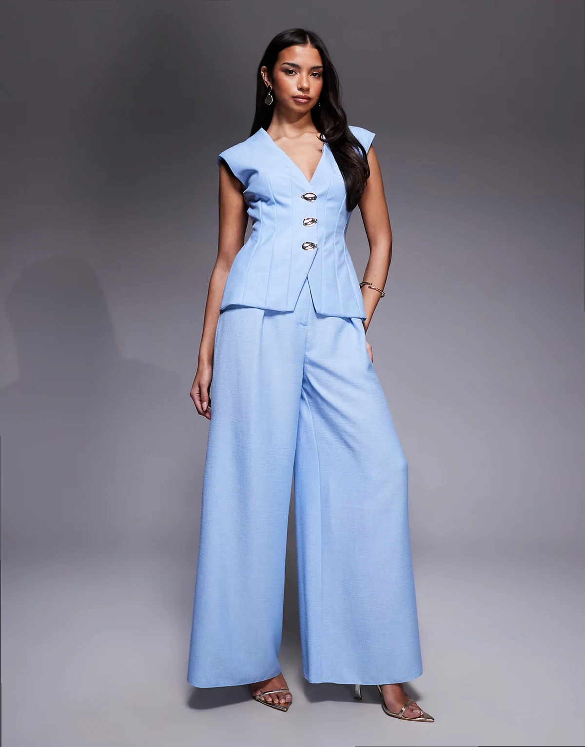 linen look pants in blue - part of a set