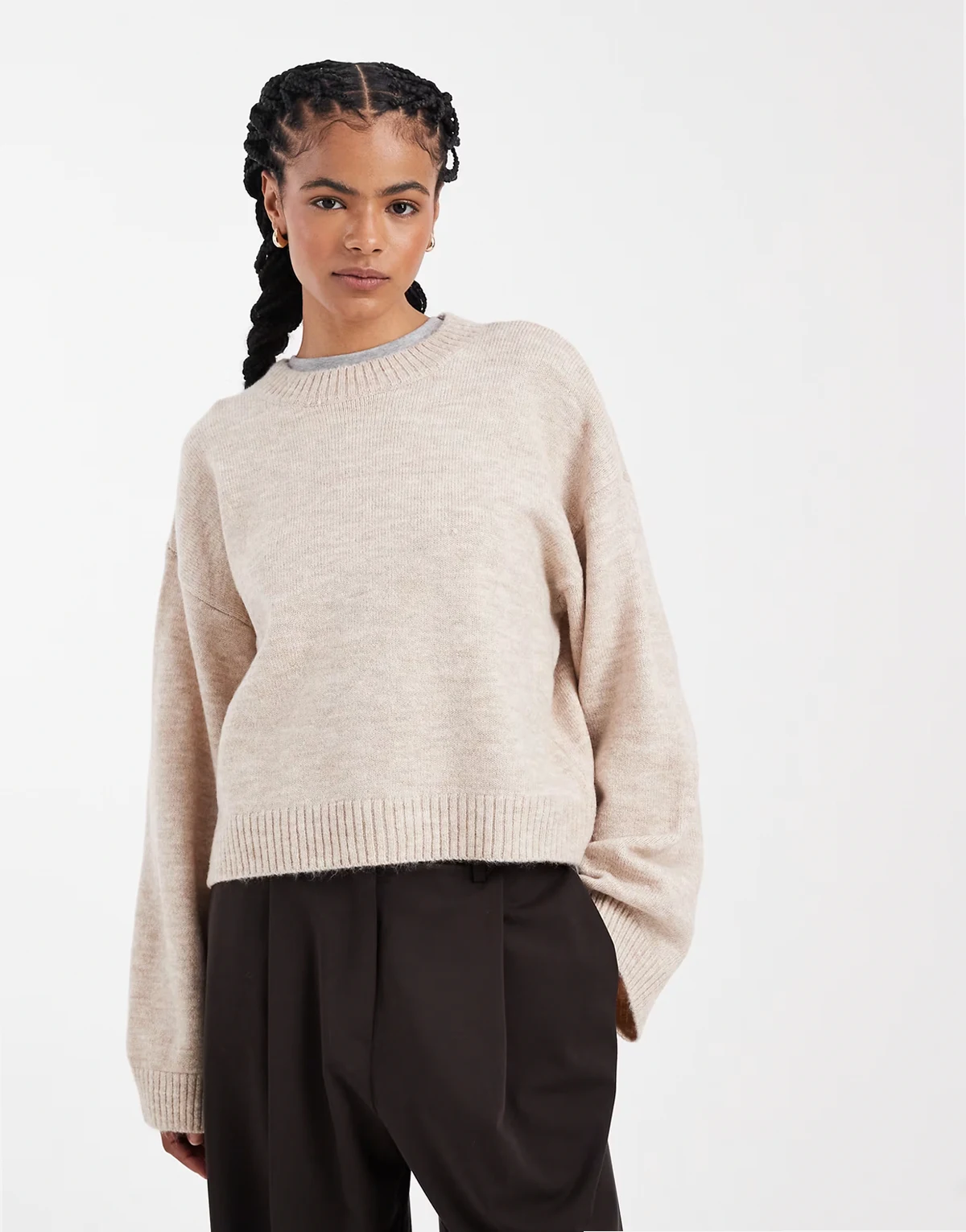 wide sleeve oversized knit sweater in oatmeal