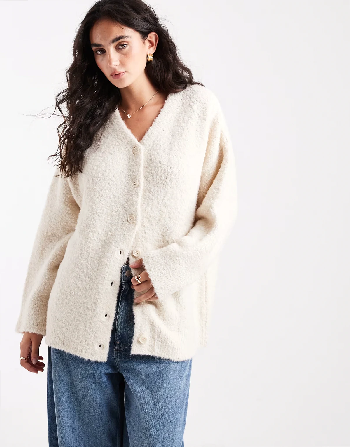 boucle boyfriend cardigan in cream