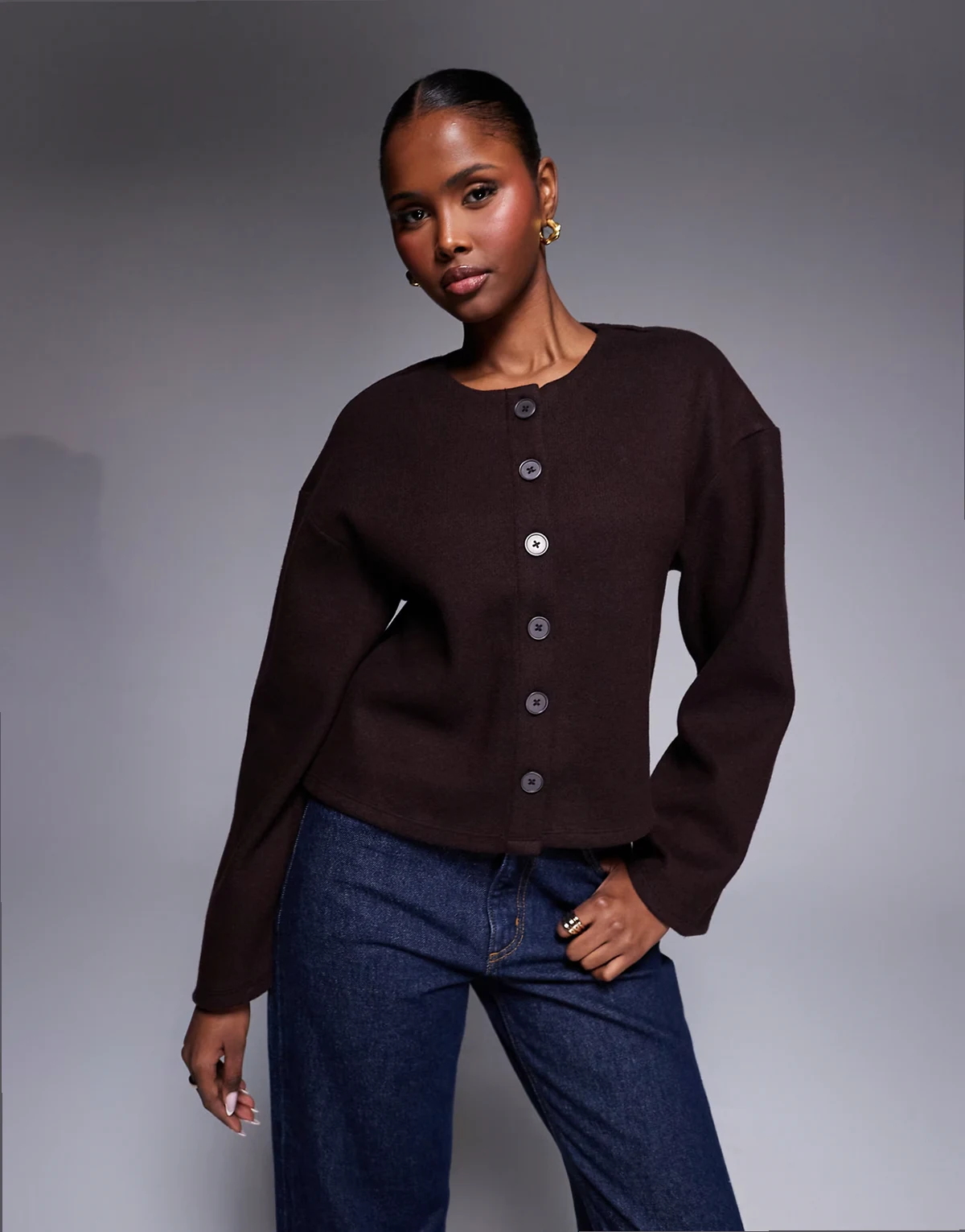 cozy button up cardigan in dark brown