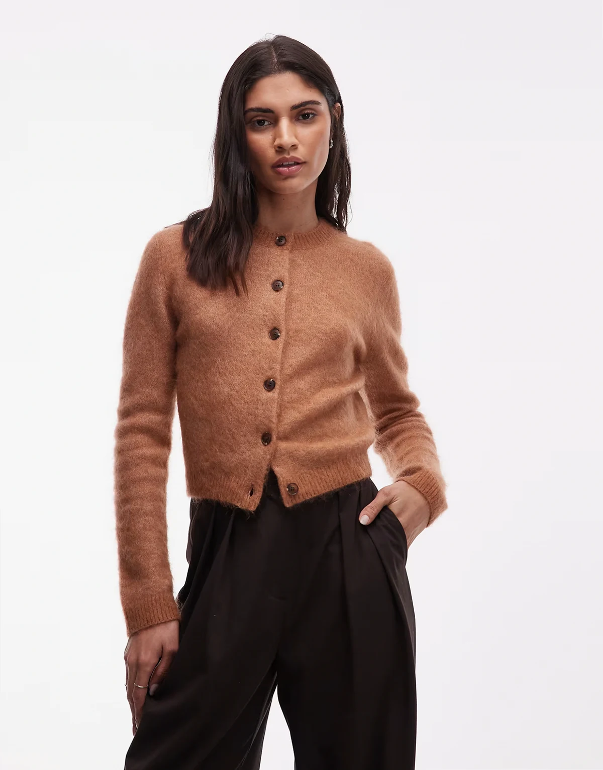 – Strickjacke aus Mohair- und Wollmix in Beige