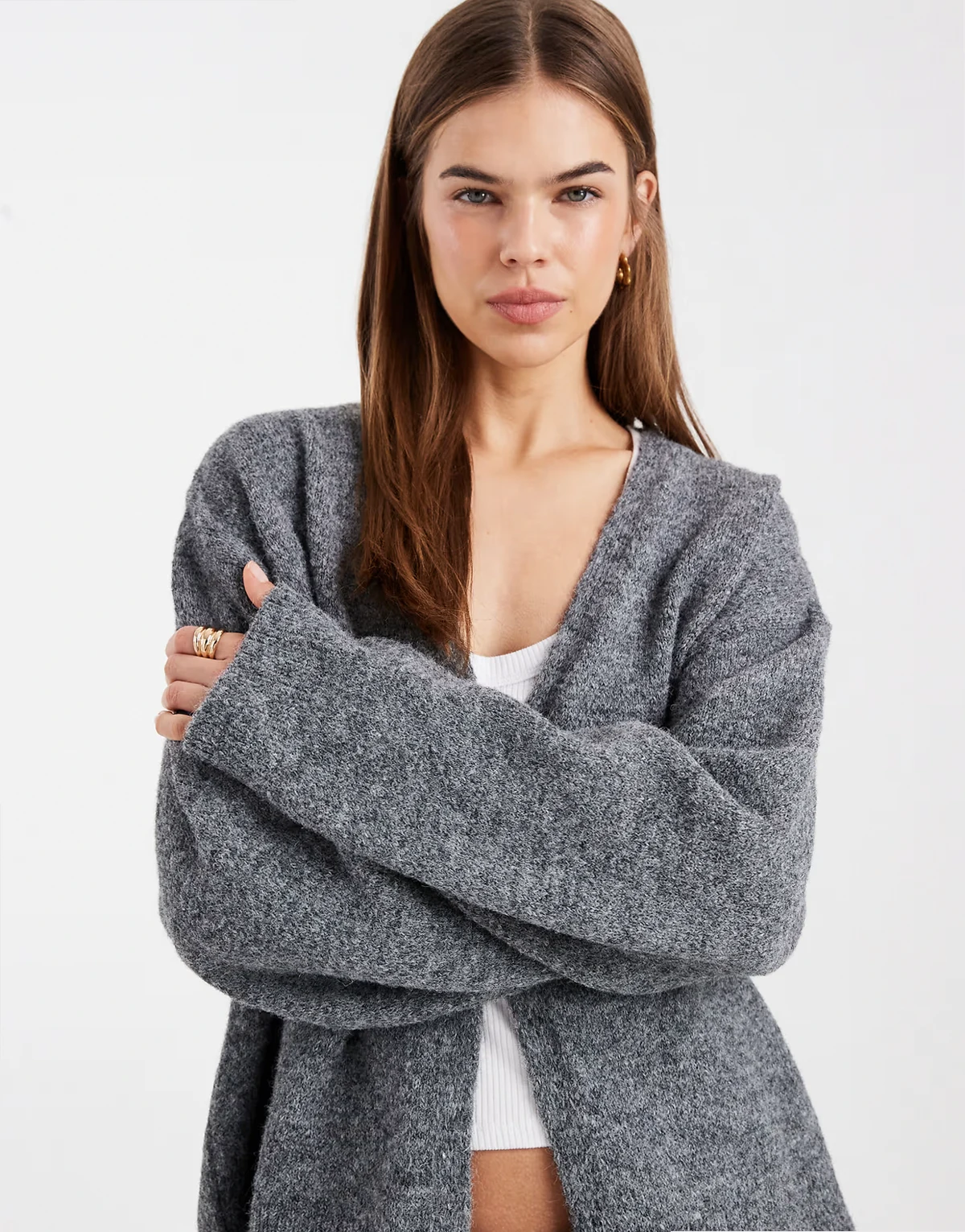 chunky oversized edge to edge cardigan in charcoal