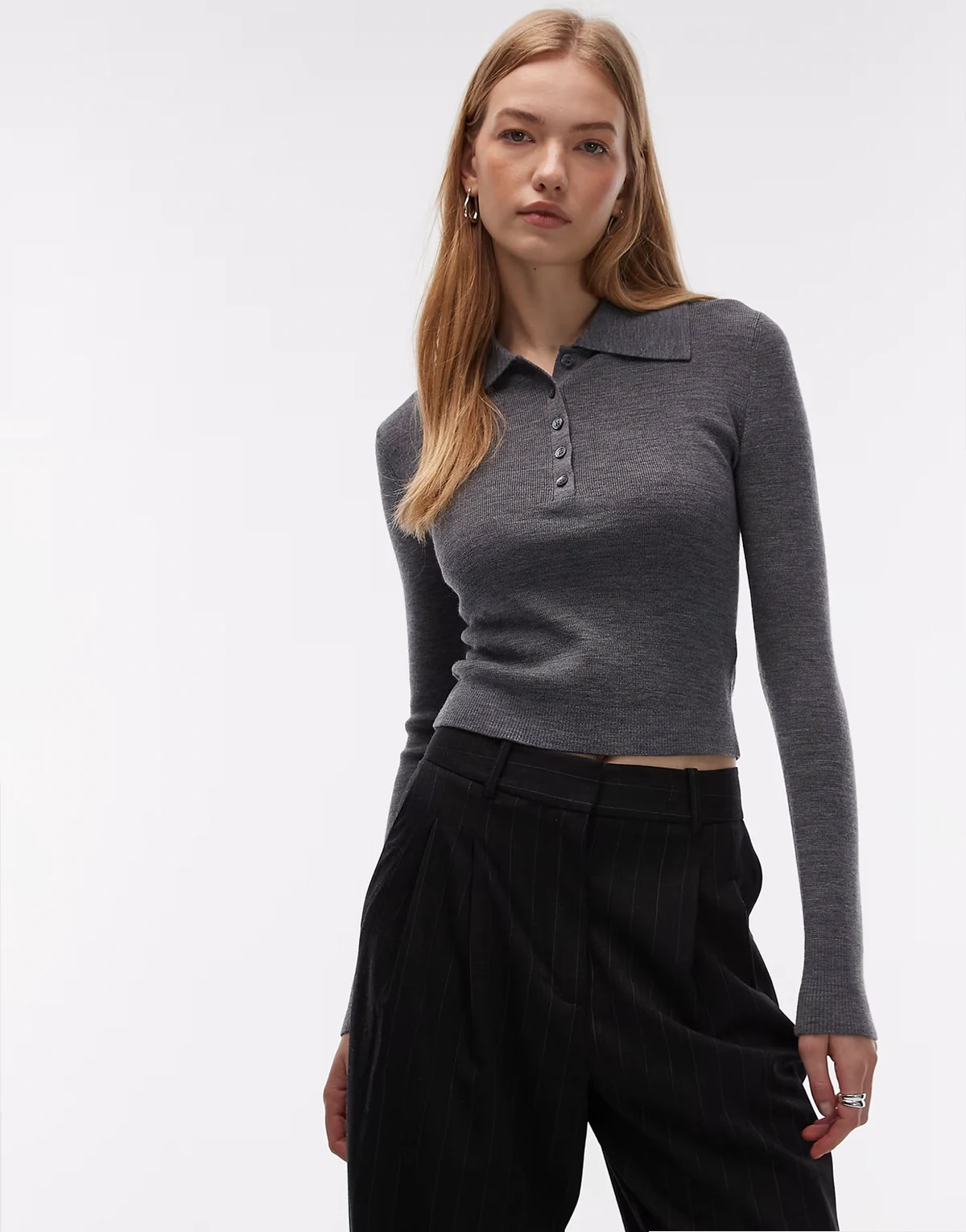 – Strickpullover in Dunkelgrau mit Polokragen