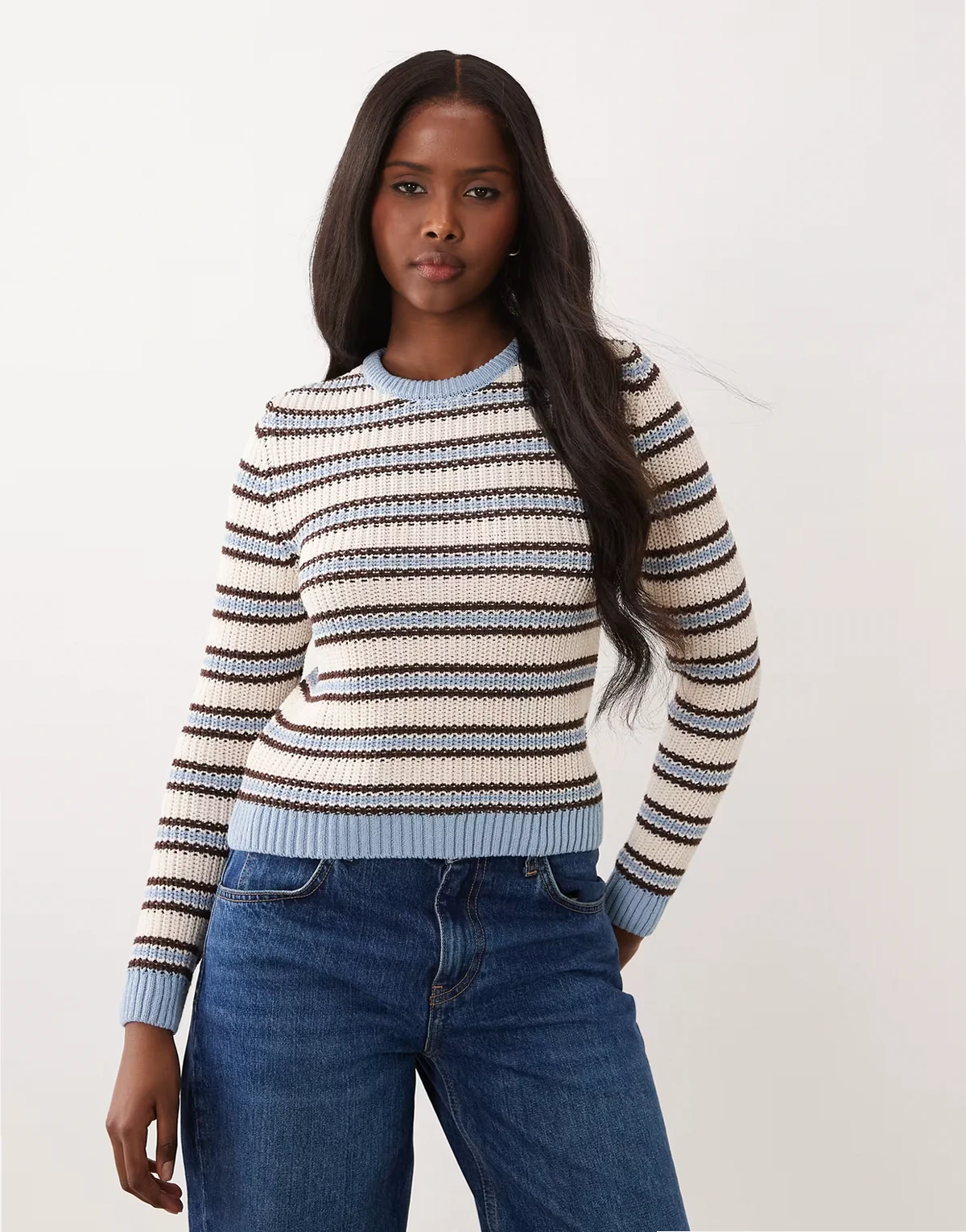 knit sweater in blue stripes