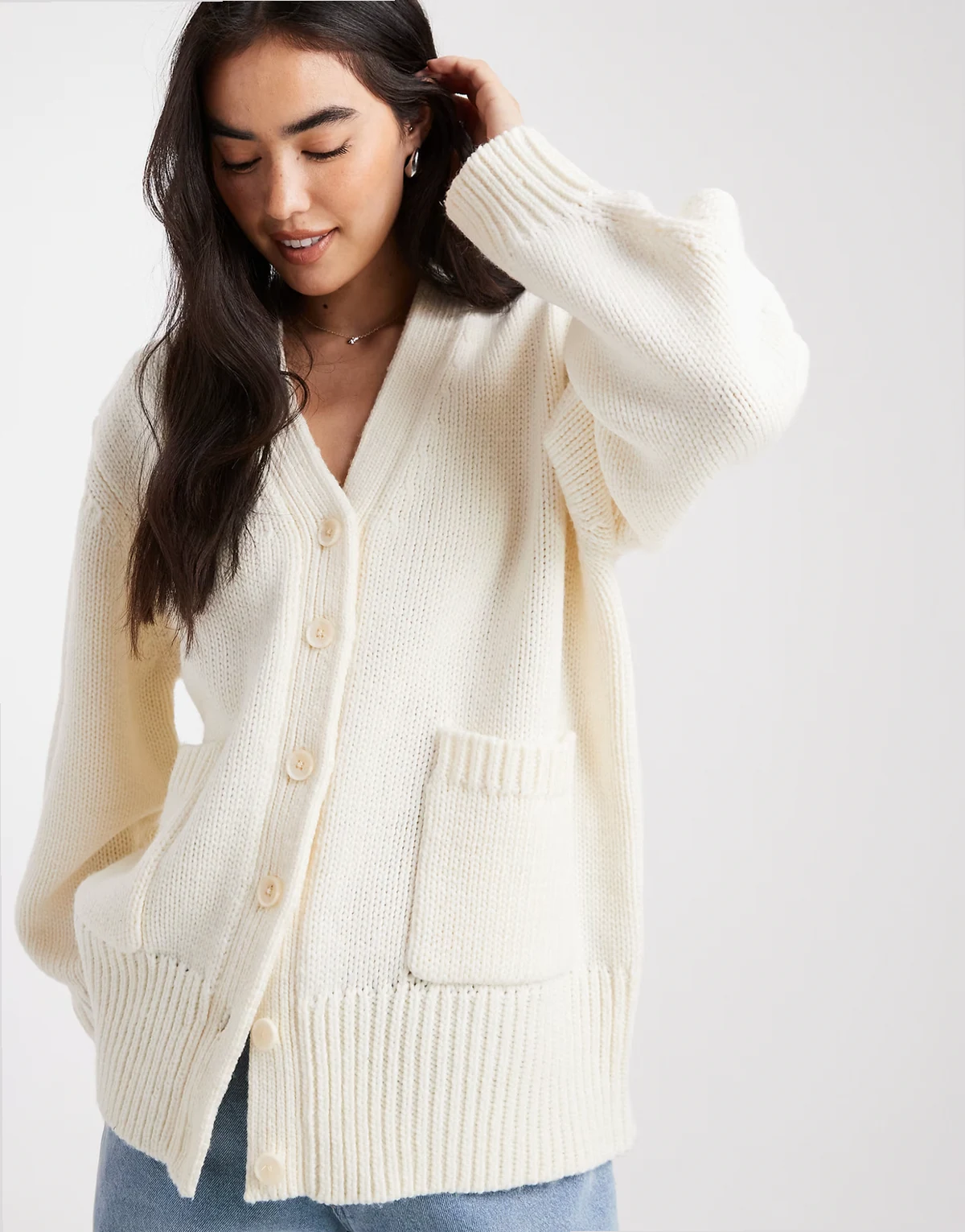 oversized chunky boyfriend cardigan in cream