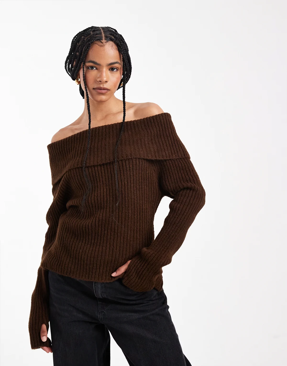 knit bardot sweater in brown