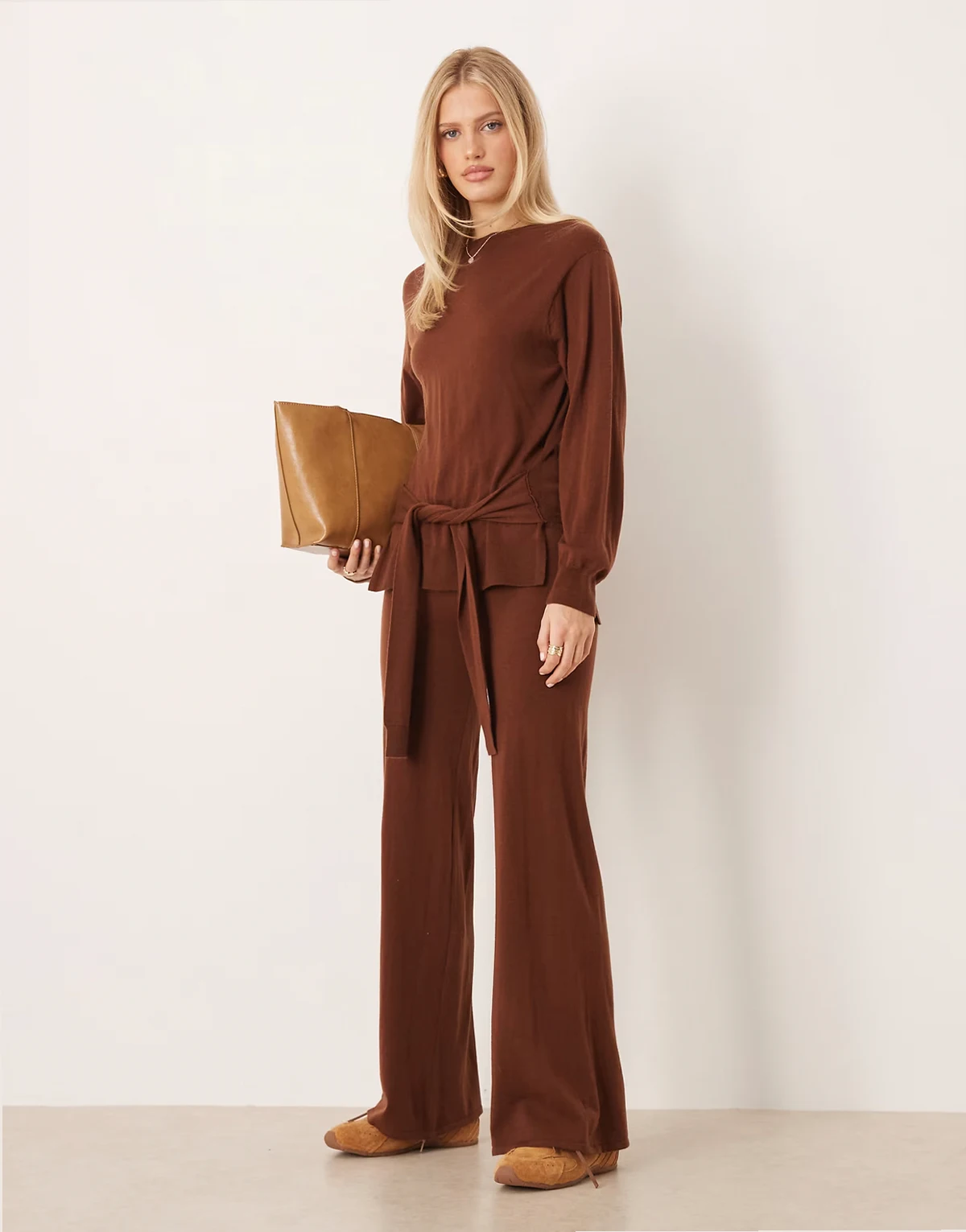 Kendrik tie waist sweater in dark brown - part of a set