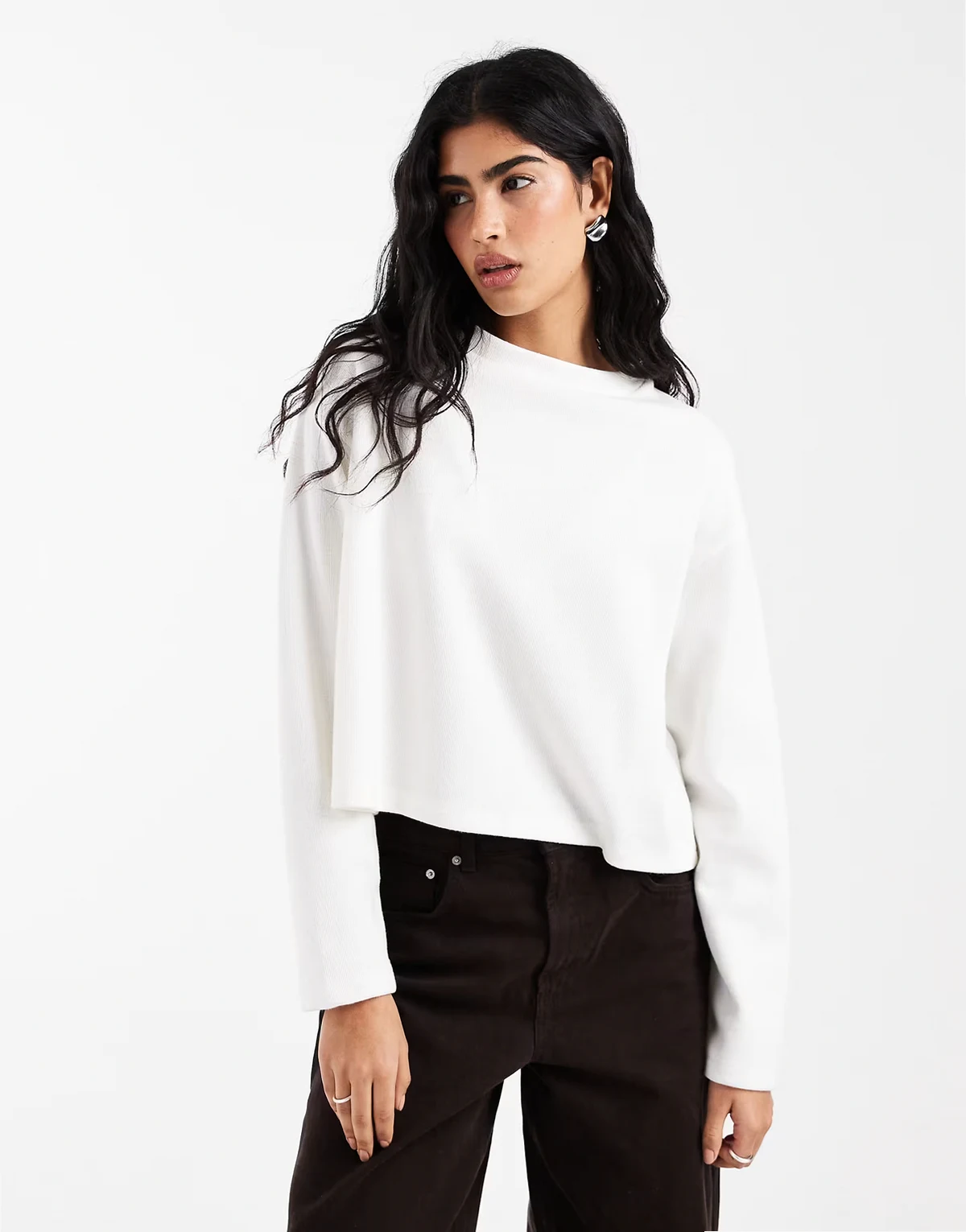 supersoft long sleeve boxy crop tee in winter white