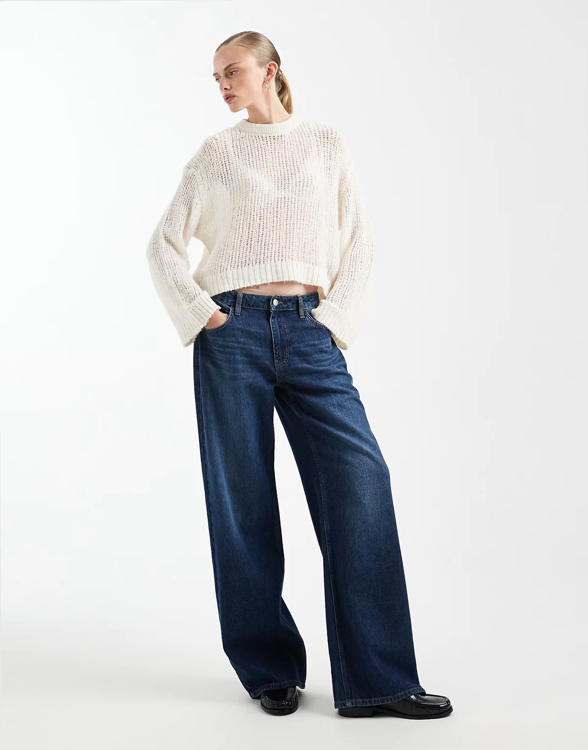 knit open stitch sweater in ecru