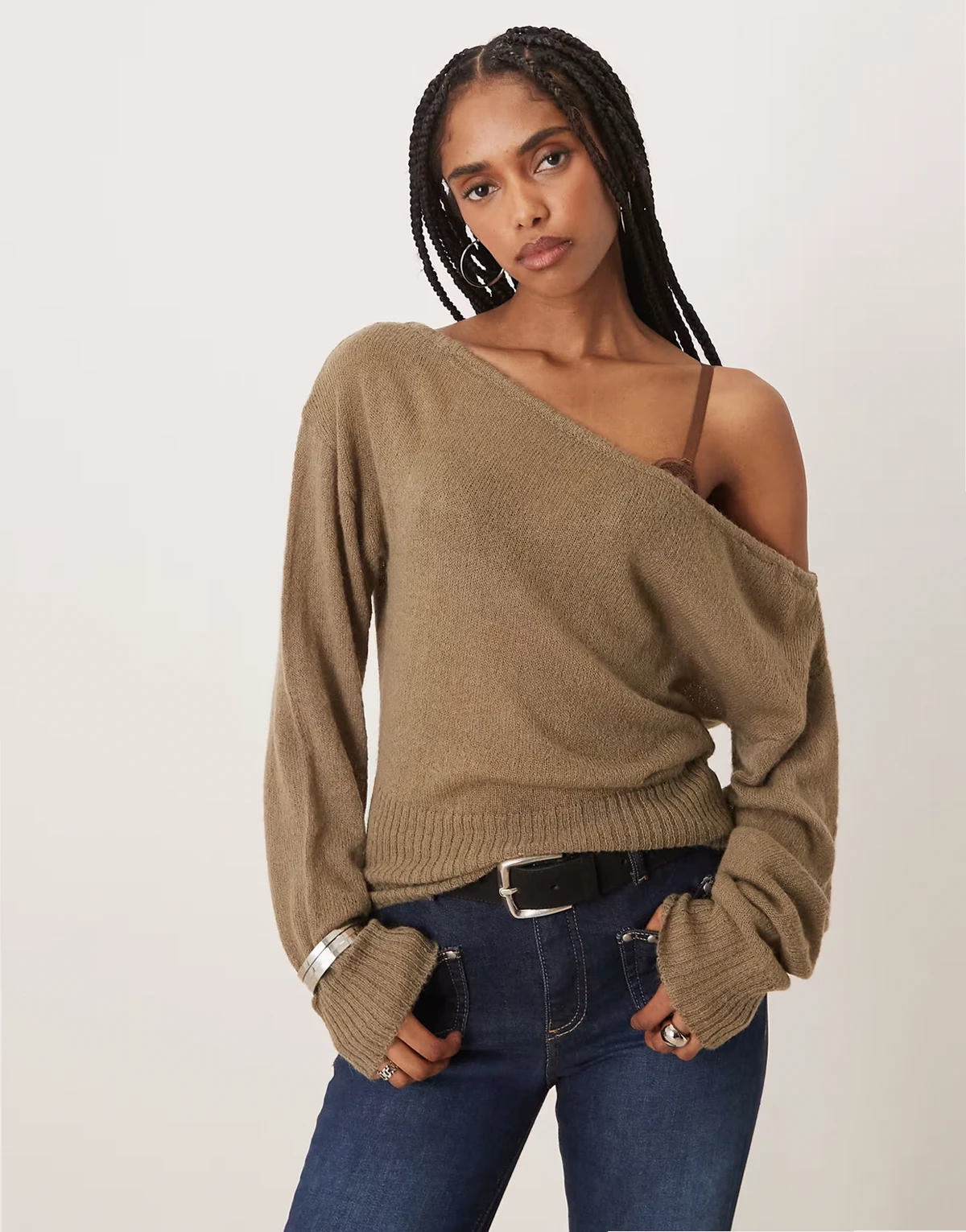 Suena asymmetric knit sweater in khaki