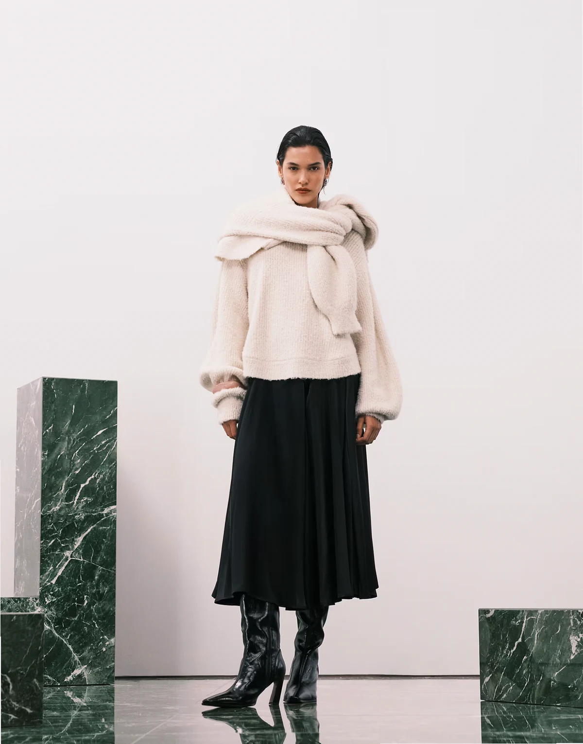 knit boucle oversized sweater in ecru