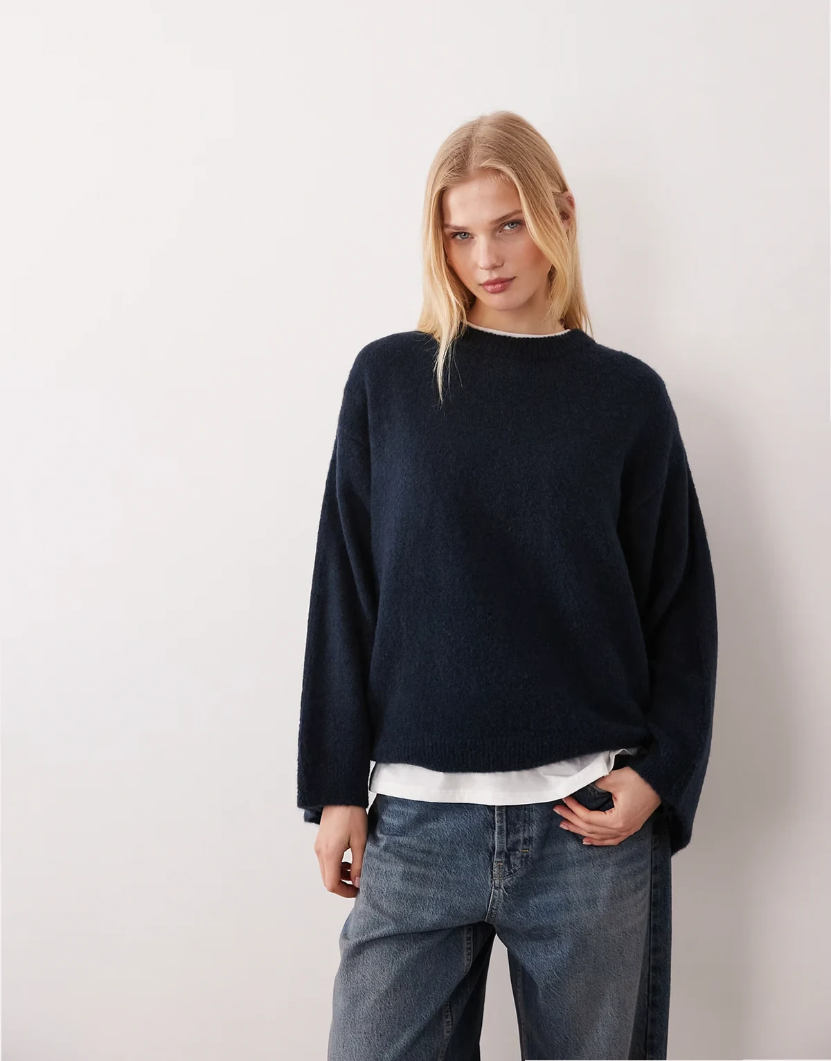 fluffy sweater with cape back in navy