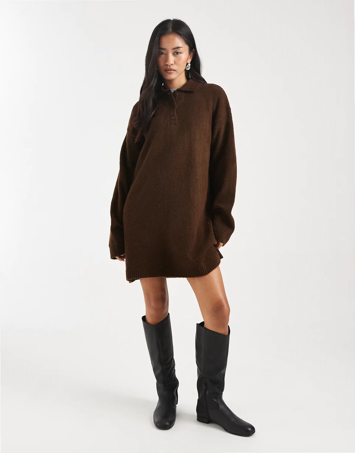 knit polo dress in brown