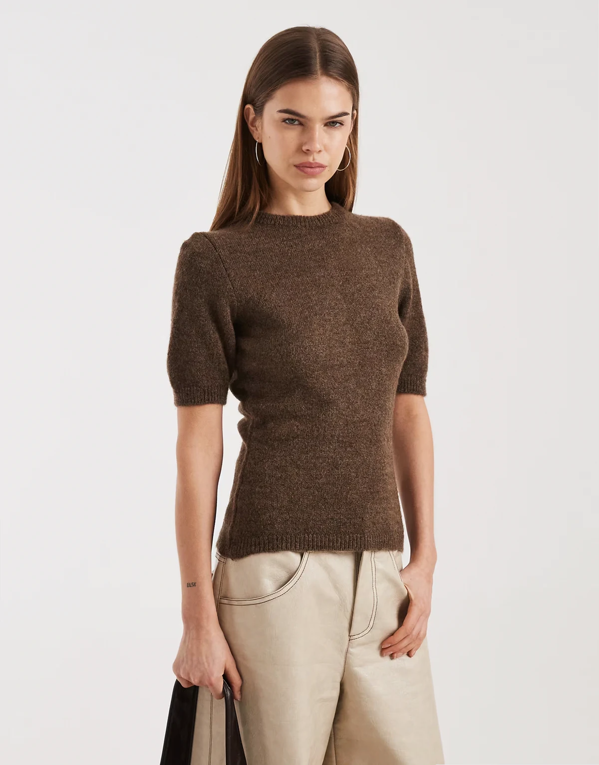 knit shrunken sweater in brown