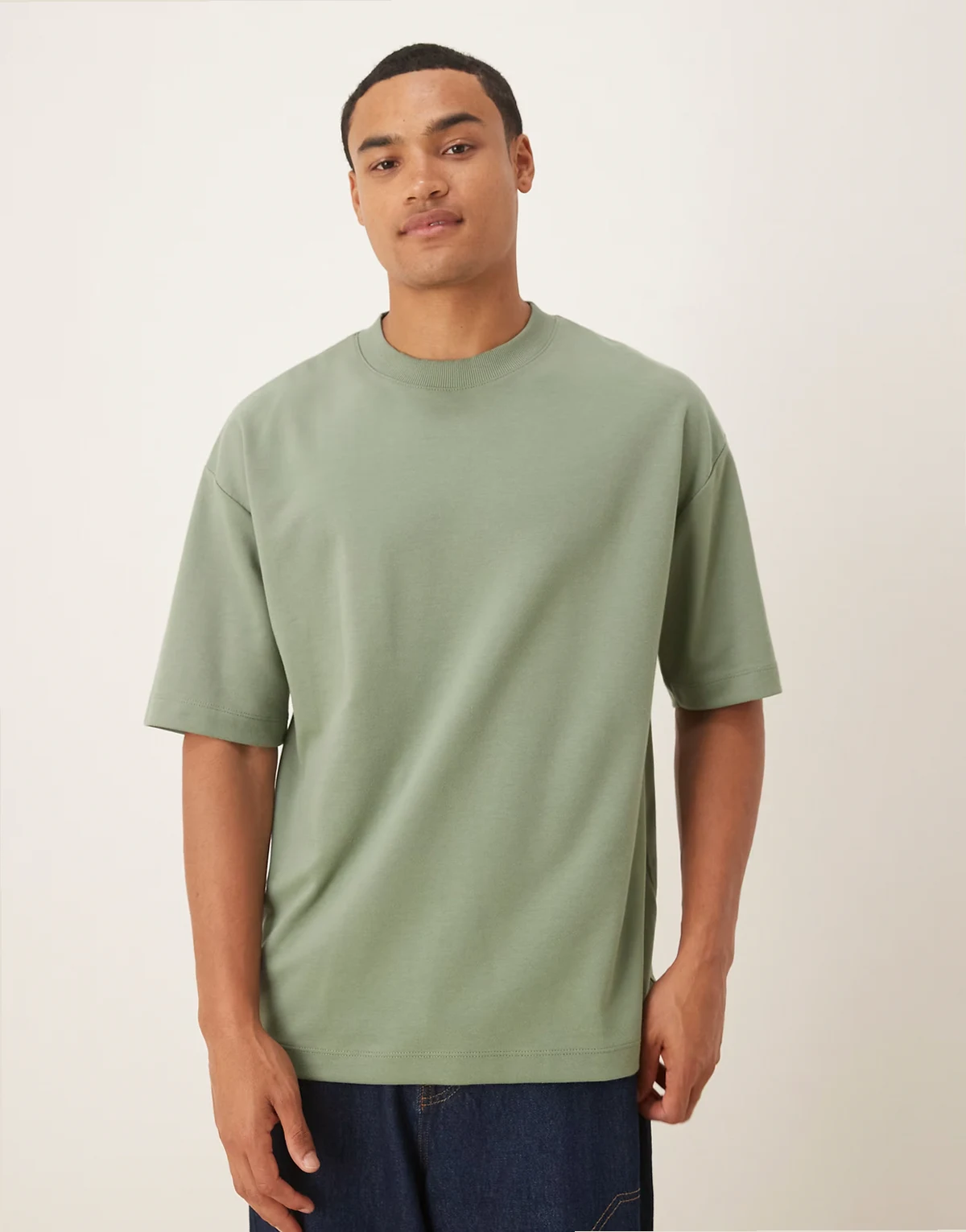 – Szałwiowy miękki i gruby T-shirt oversize