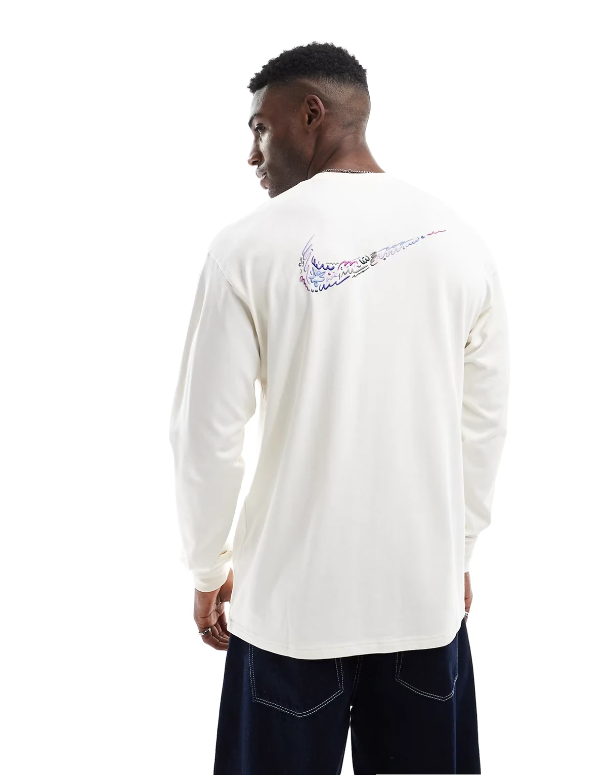 Doodle Swoosh graphic longsleeve T-shirt in white