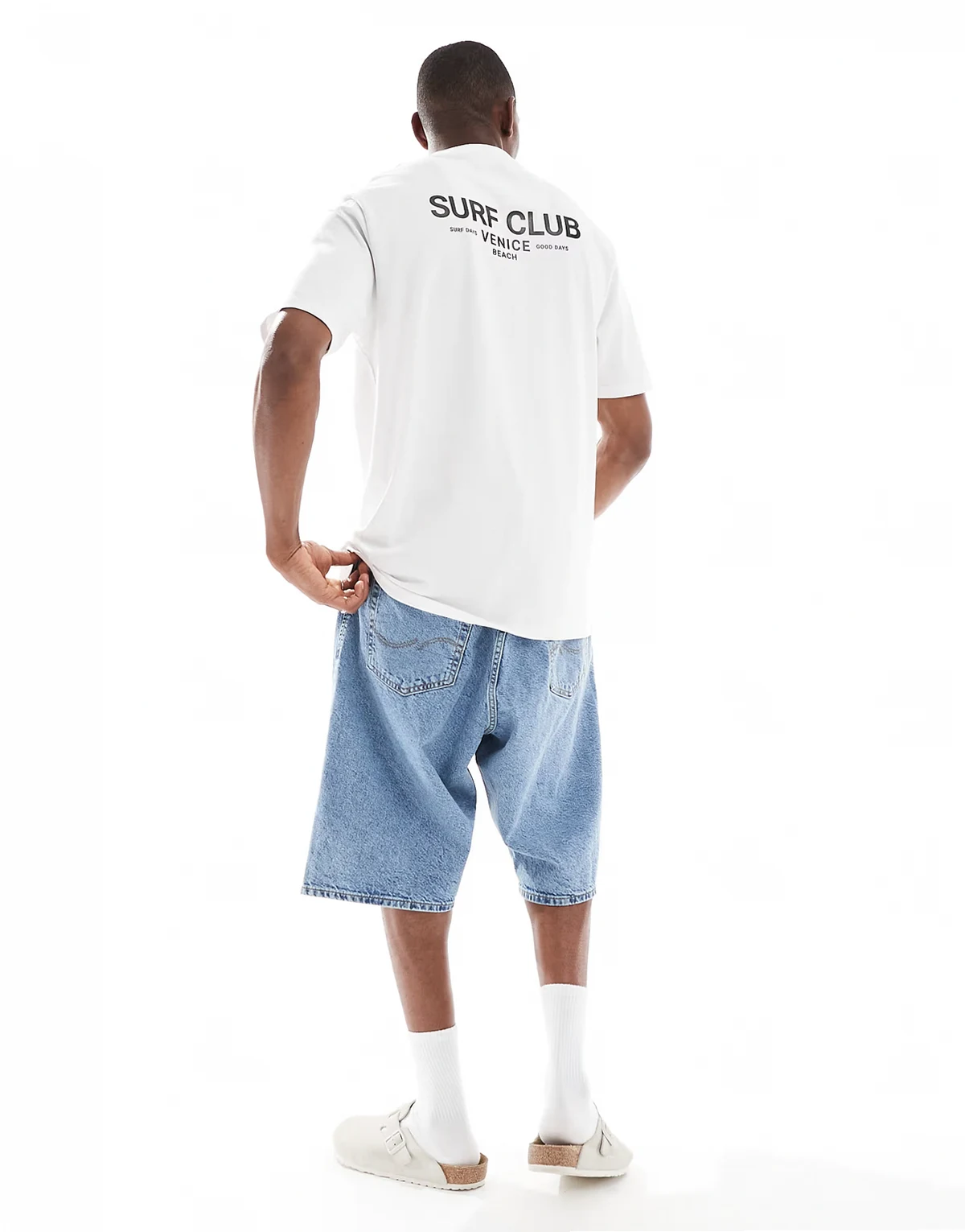 cotton rich 220 GSM crew neck t-shirt with surf back print in white