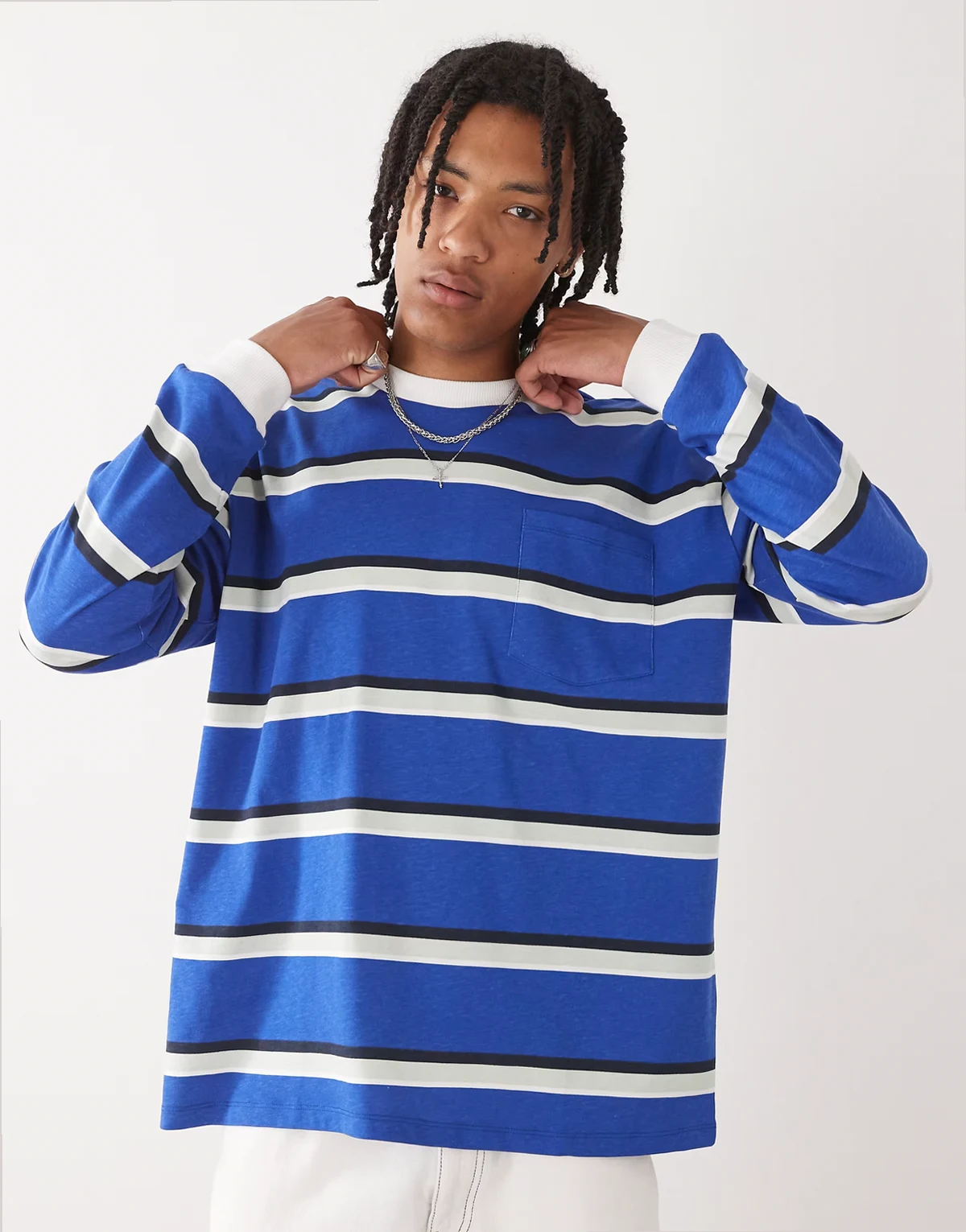 long sleeve striped T-shirt with pocket in blue