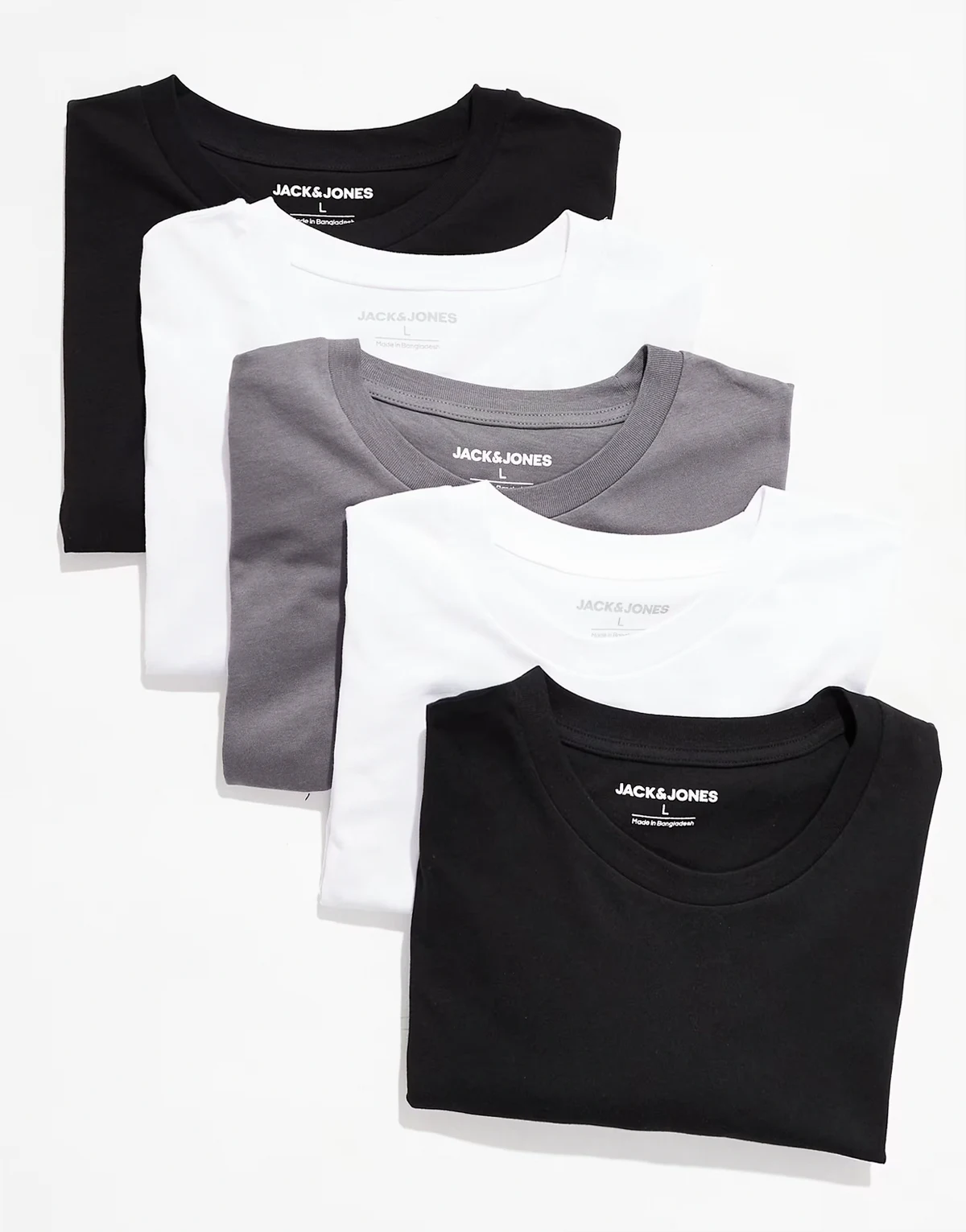 oversize T-shirt 5 pack in white, black & gray