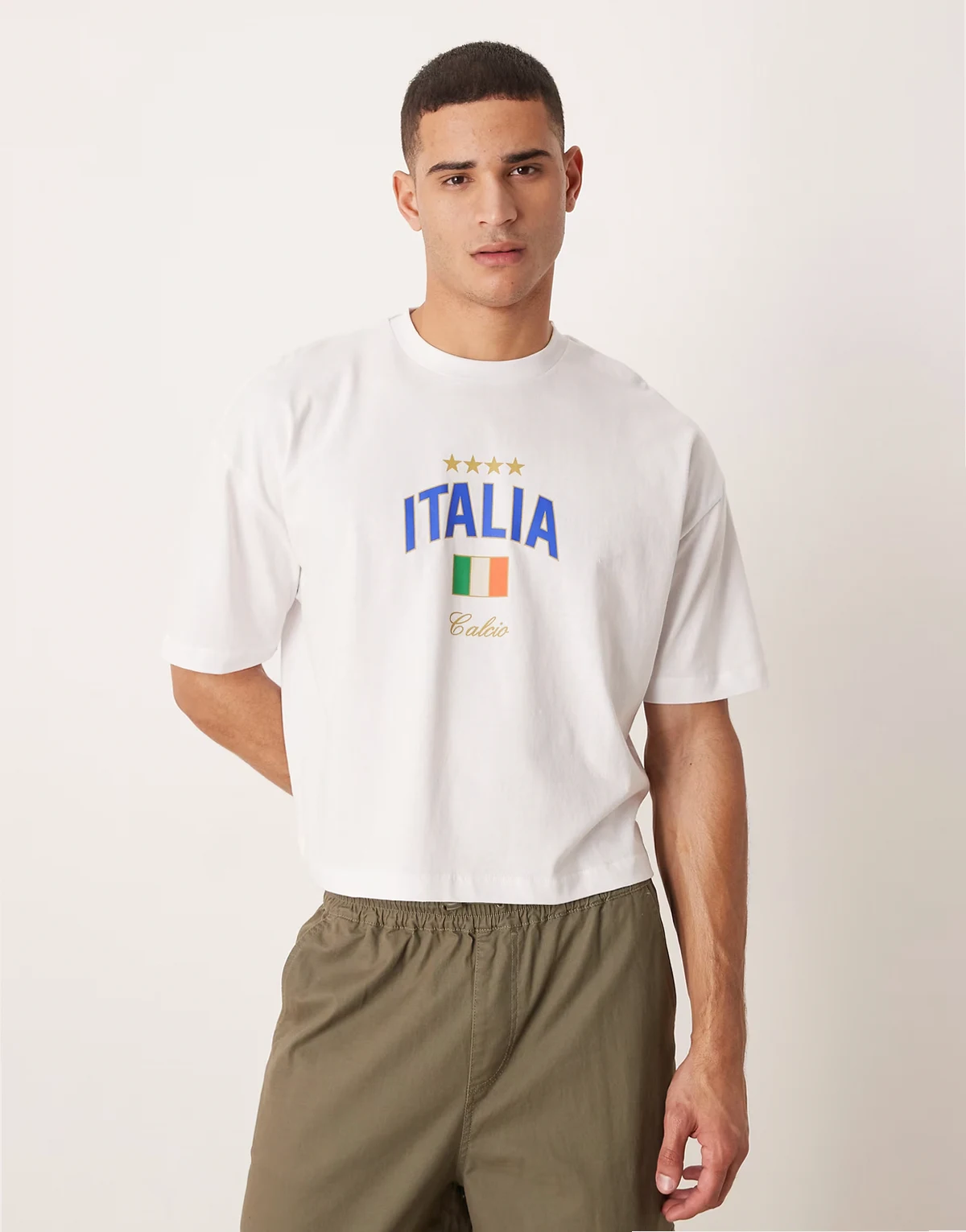 – Biały, krótki T-shirt oversize z grafiką z motywem Włoch