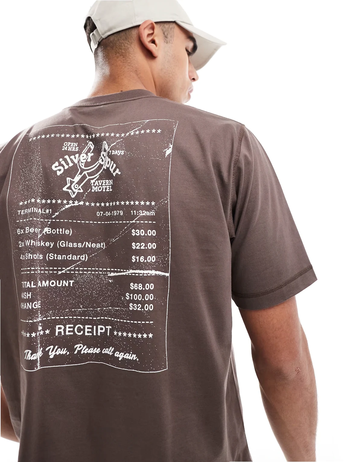 – Kurzes T-Shirt aus Baumwolle in Schokobraun mit „Silver Spur“-Grafik