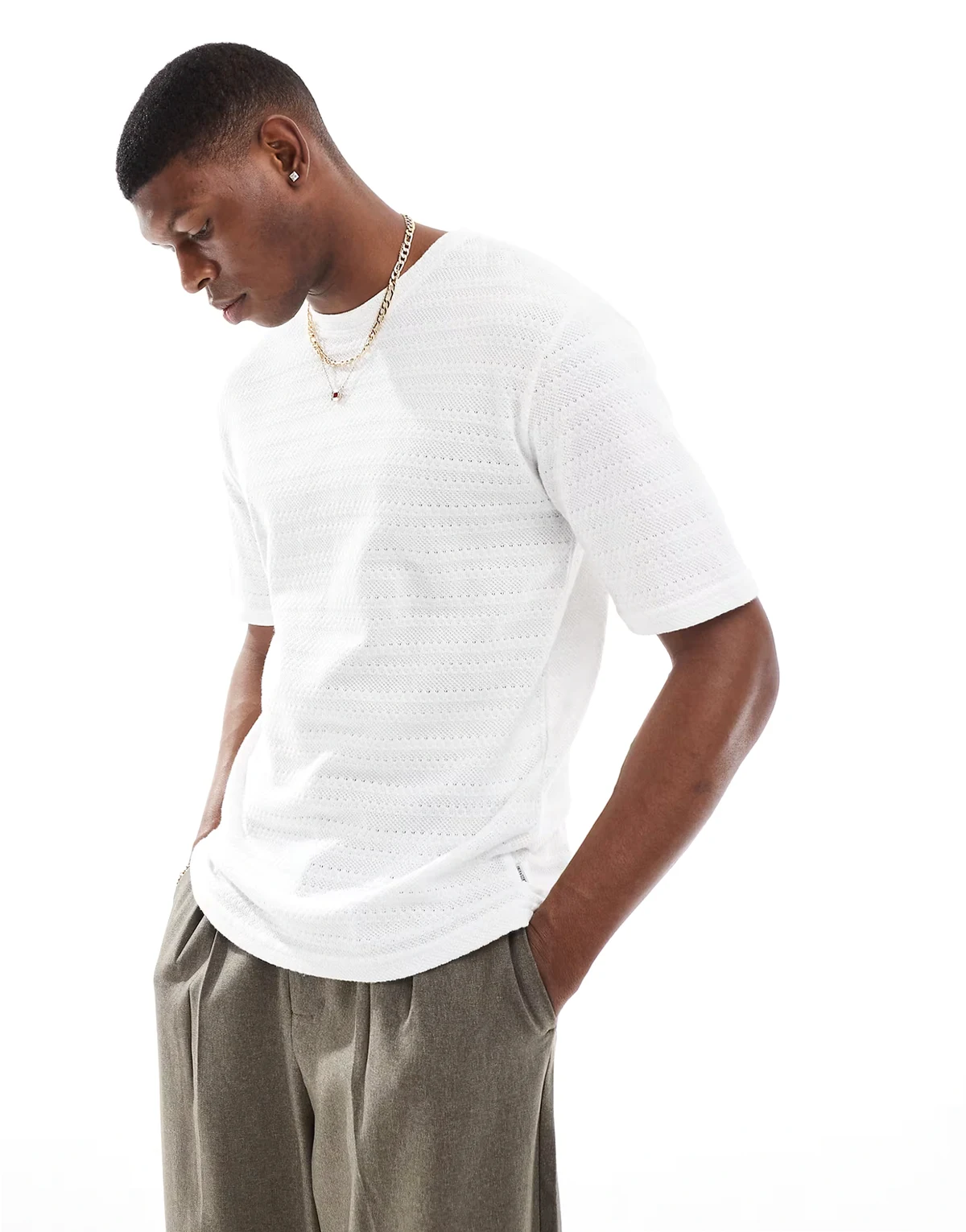 textured knit t-shirt in white