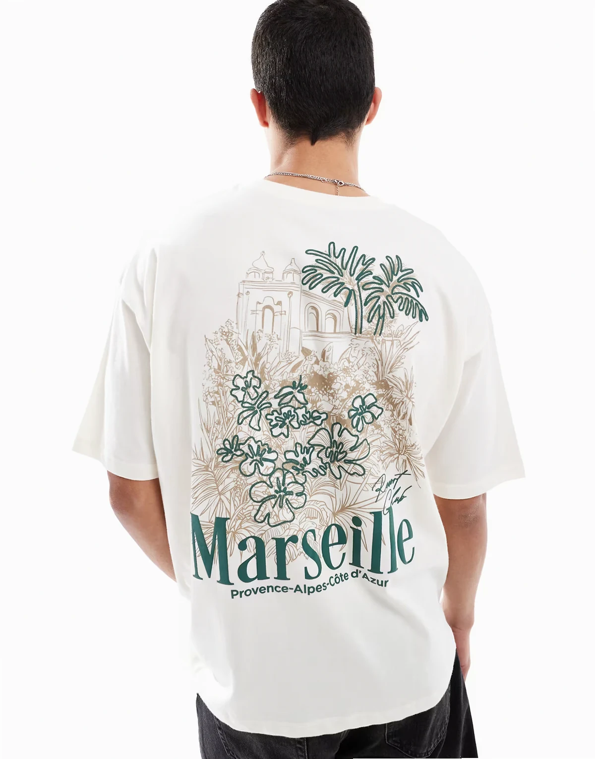 – T-shirt oversize w kolorze złamanej bieli z letnią grafiką