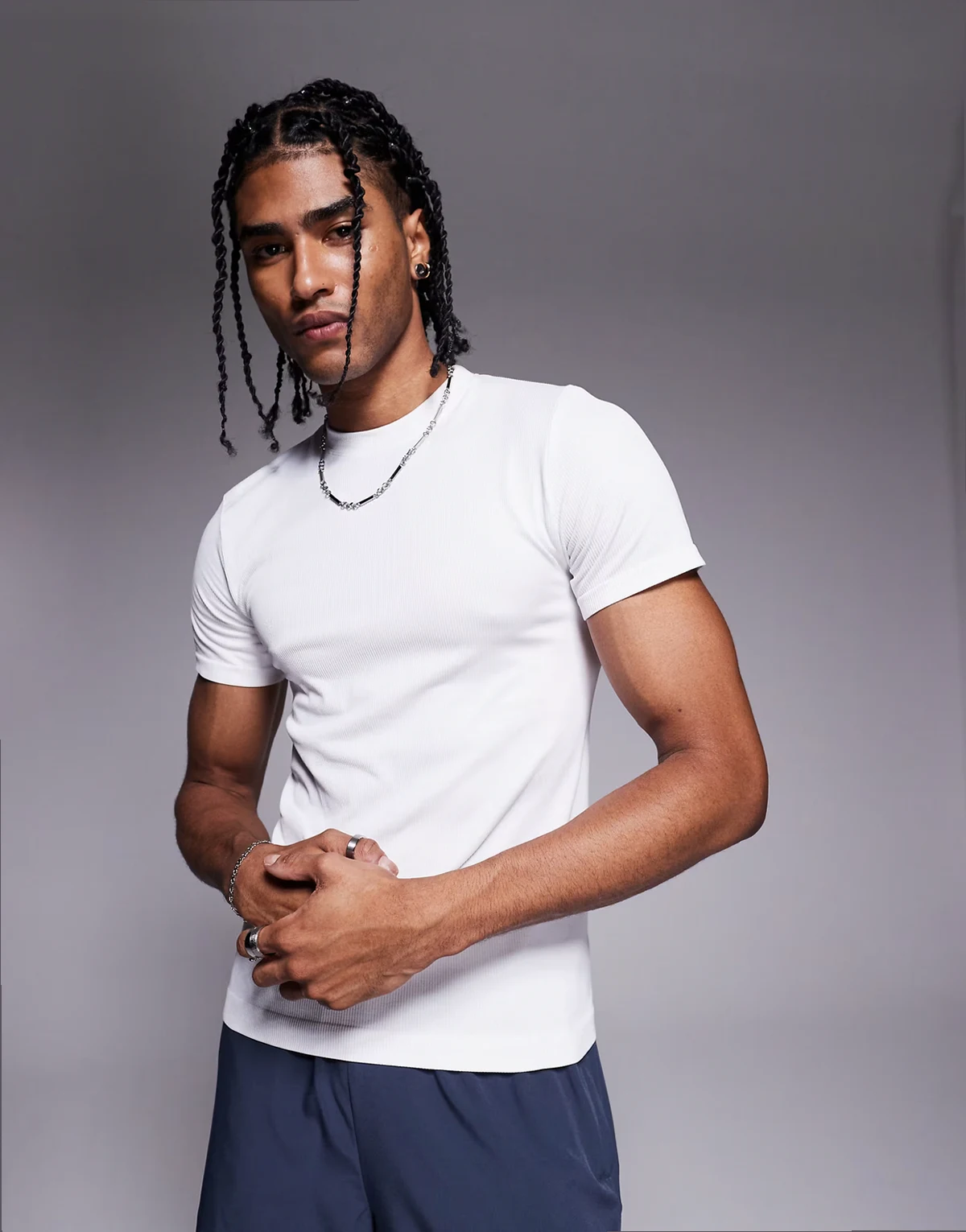slim fit seamless ribbed training t-shirt in white