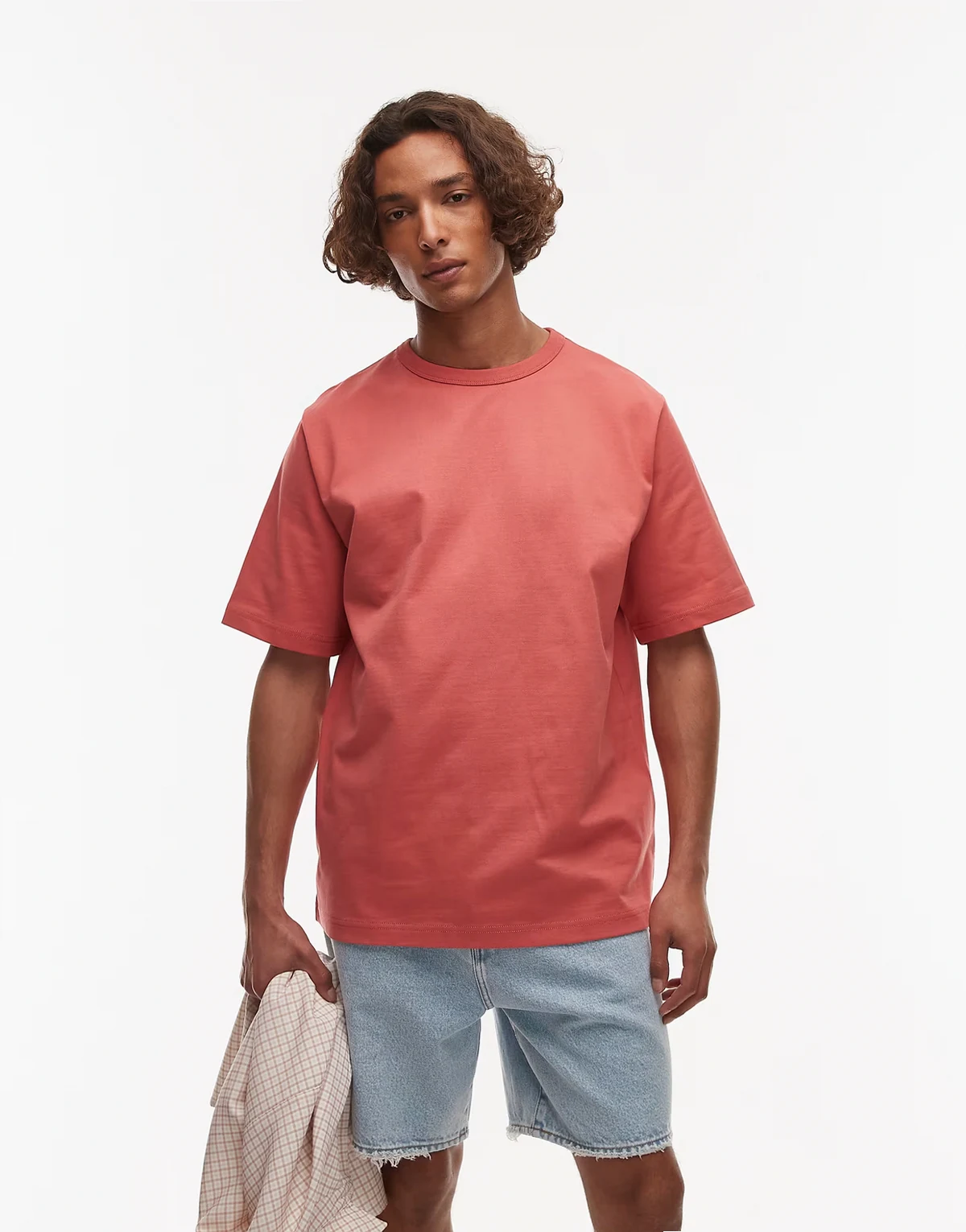– Oversize-T-Shirt aus schwerem Jersey in verwaschenem Rot